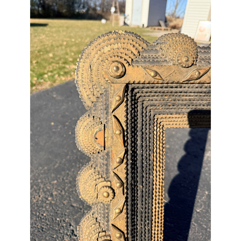 Beautiful Early Victorian Tramp Art Frame Gold Black Folk Art