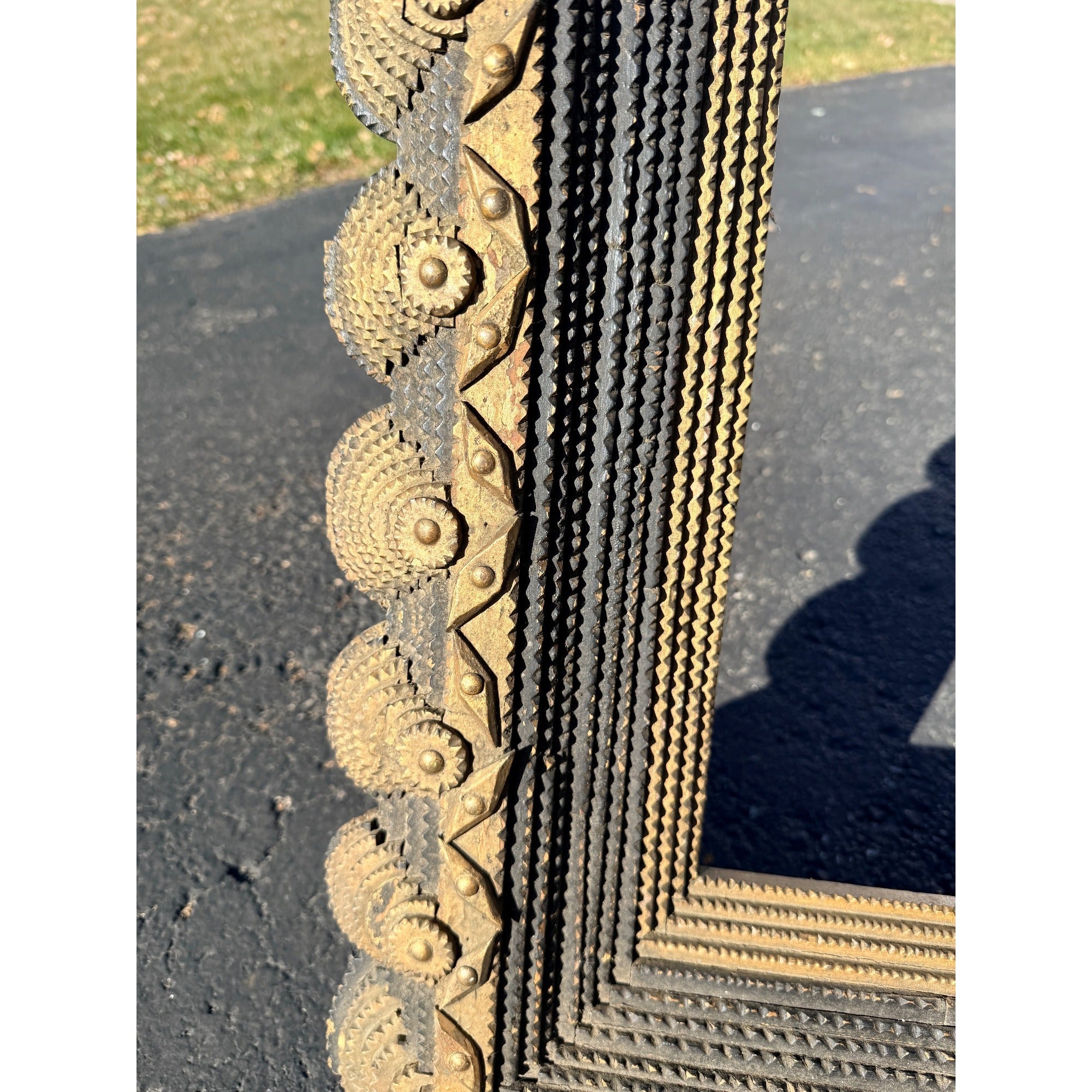 Beautiful Early Victorian Tramp Art Frame Gold Black Folk Art