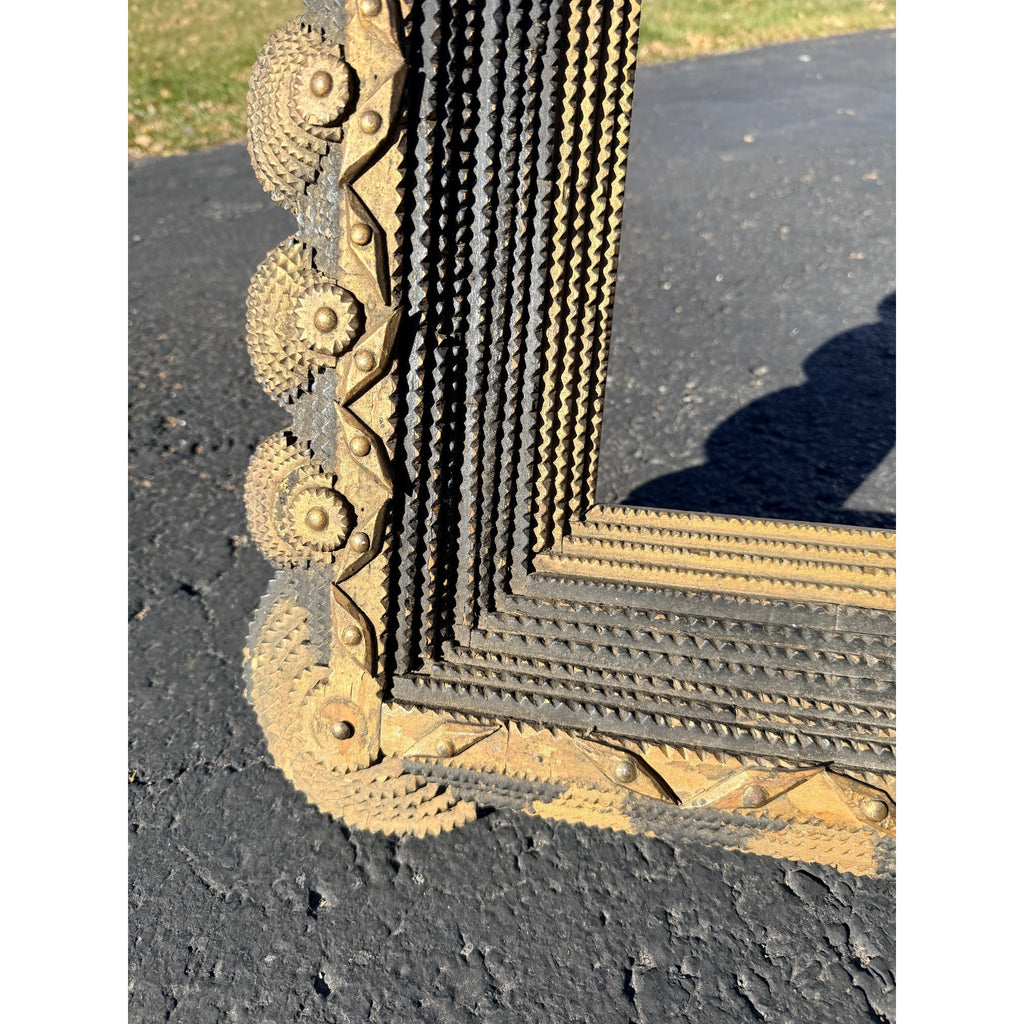 Beautiful Early Victorian Tramp Art Frame Gold Black Folk Art