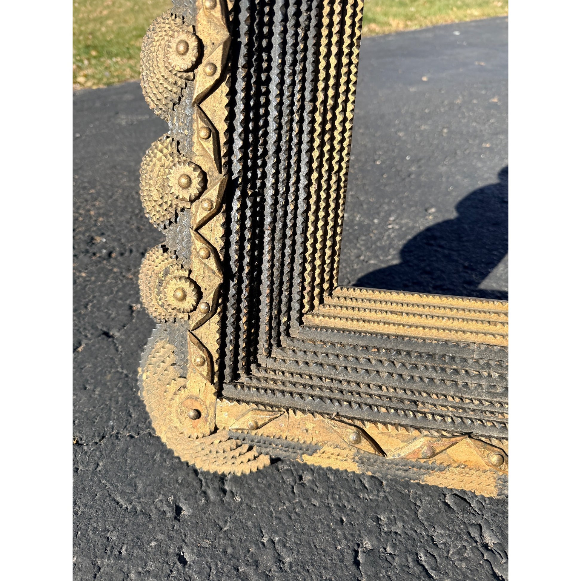 Beautiful Early Victorian Tramp Art Frame Gold Black Folk Art