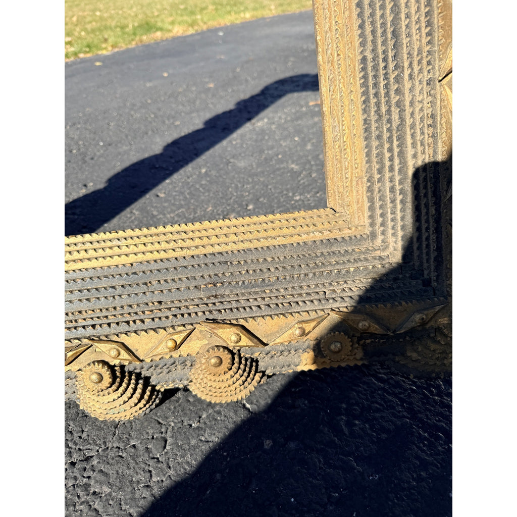 Beautiful Early Victorian Tramp Art Frame Gold Black Folk Art