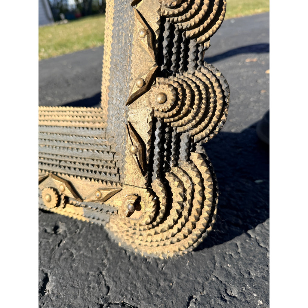 Beautiful Early Victorian Tramp Art Frame Gold Black Folk Art