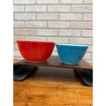 Vintage Set of Two Pyrex Ovenware Painted Milk Glass Bowls Red No. 402 and Blue No. 401 MCM Serveware USA
