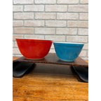 Vintage Set of Two Pyrex Ovenware Painted Milk Glass Bowls Red No. 402 and Blue No. 401 MCM Serveware USA