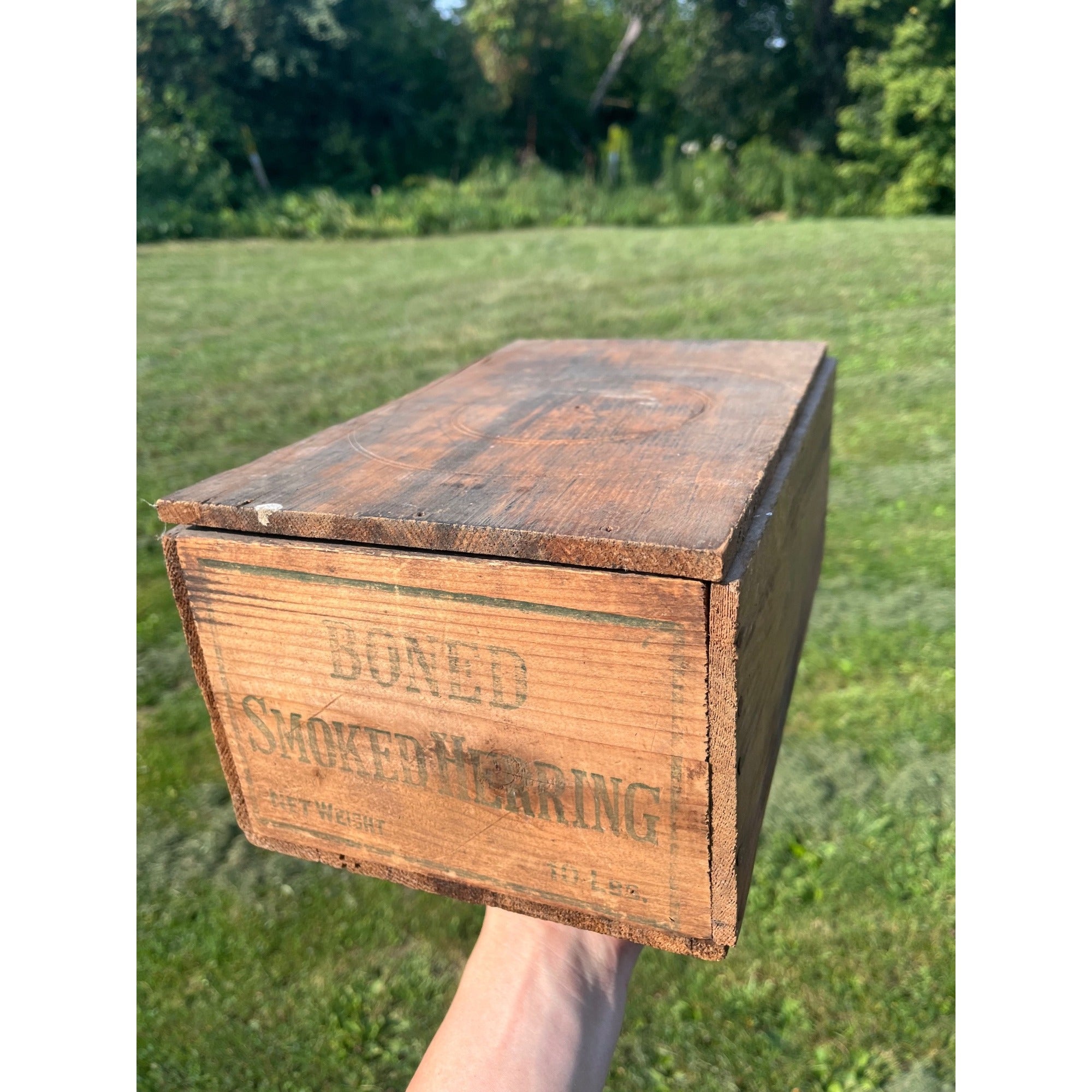 Vintage 1900s Boned Smoked Herring Fish Advertising Shipping Crate 10lbs Cabin Decor