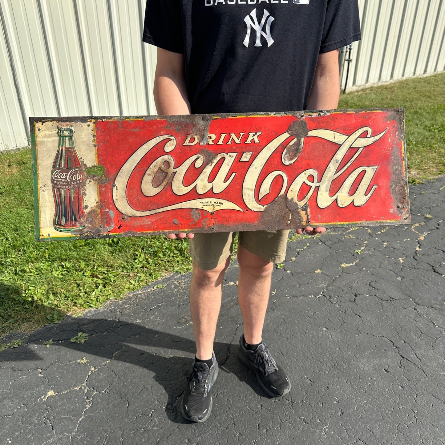 Original Vintage 1923 Coca Cola Soda Advertising Tin Sign 35" x 11" Embossed