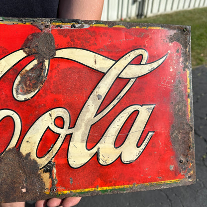 Original Vintage 1923 Coca Cola Soda Advertising Tin Sign 35" x 11" Embossed