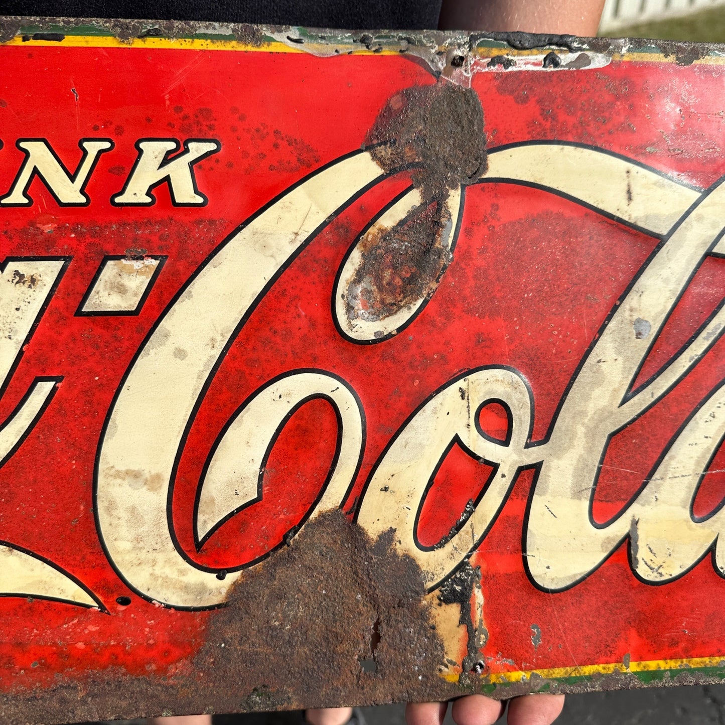 Original Vintage 1923 Coca Cola Soda Advertising Tin Sign 35" x 11" Embossed