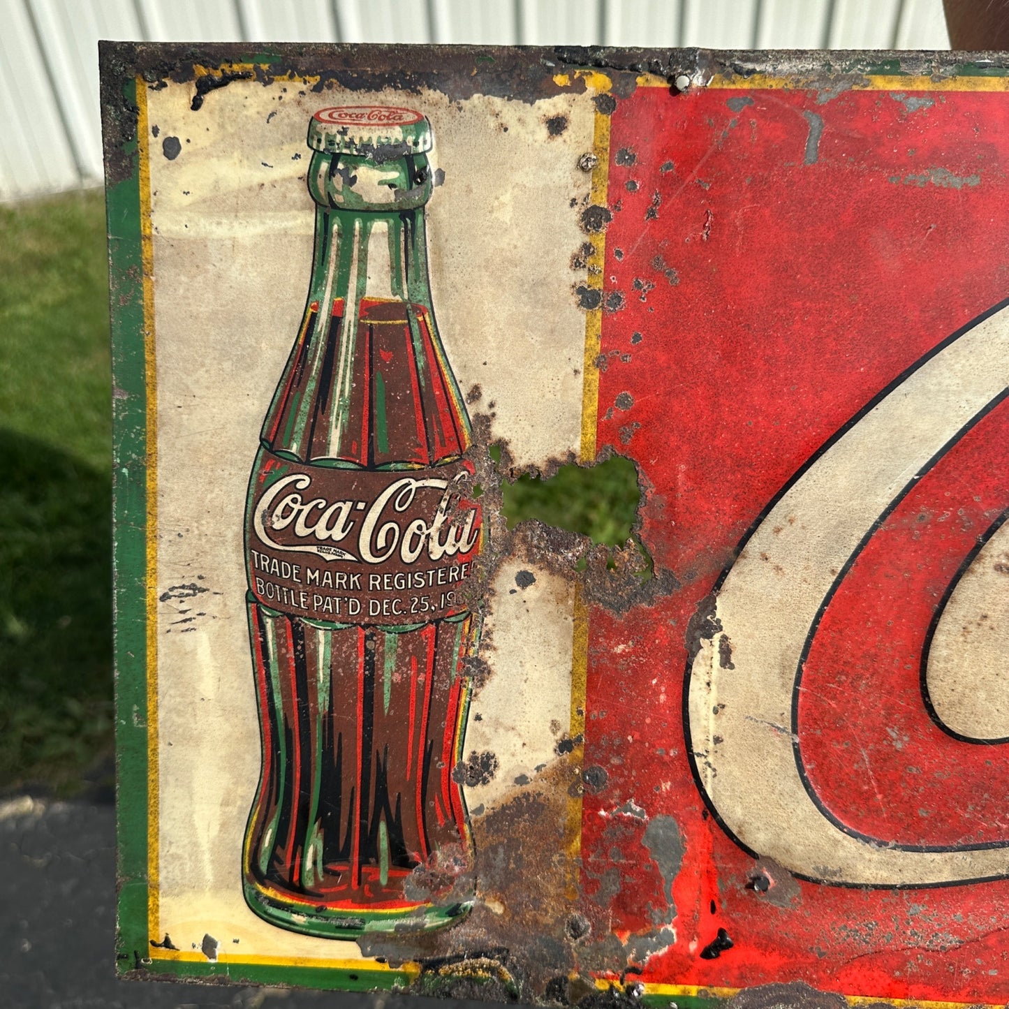 Original Vintage 1923 Coca Cola Soda Advertising Tin Sign 35" x 11" Embossed