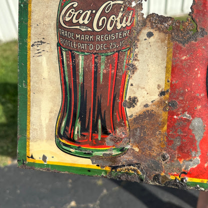 Original Vintage 1923 Coca Cola Soda Advertising Tin Sign 35" x 11" Embossed