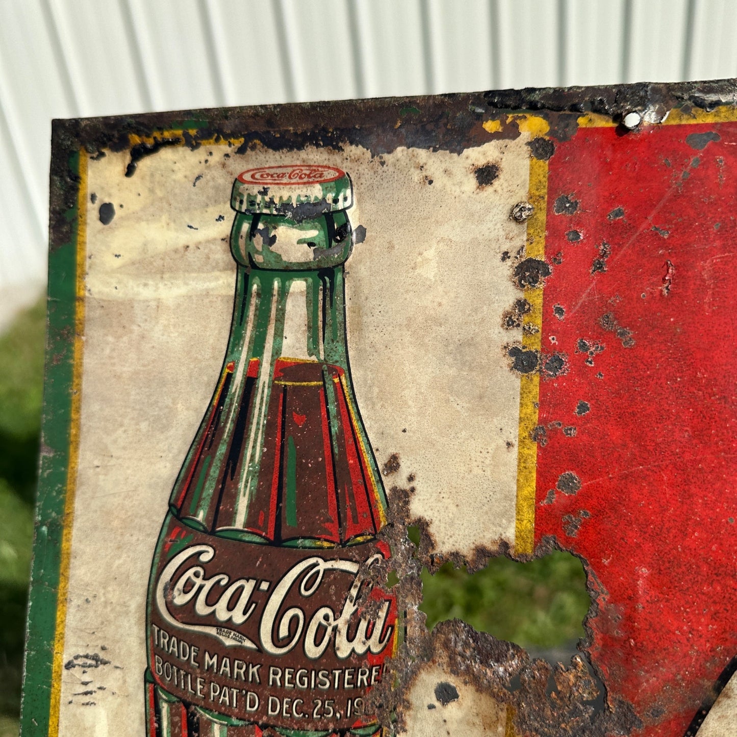 Original Vintage 1923 Coca Cola Soda Advertising Tin Sign 35" x 11" Embossed