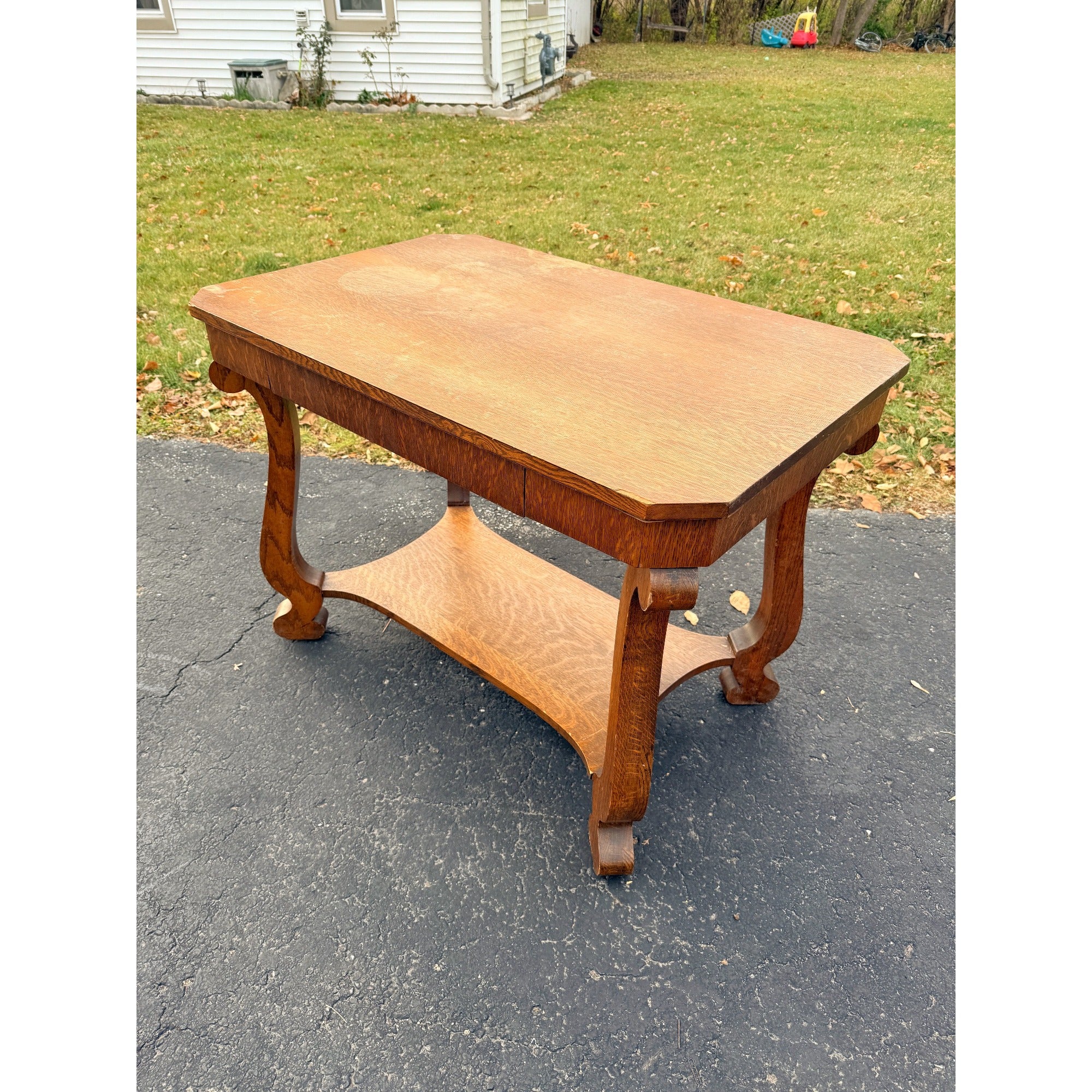 Vintage Oak Library Table w/ Single Drawer