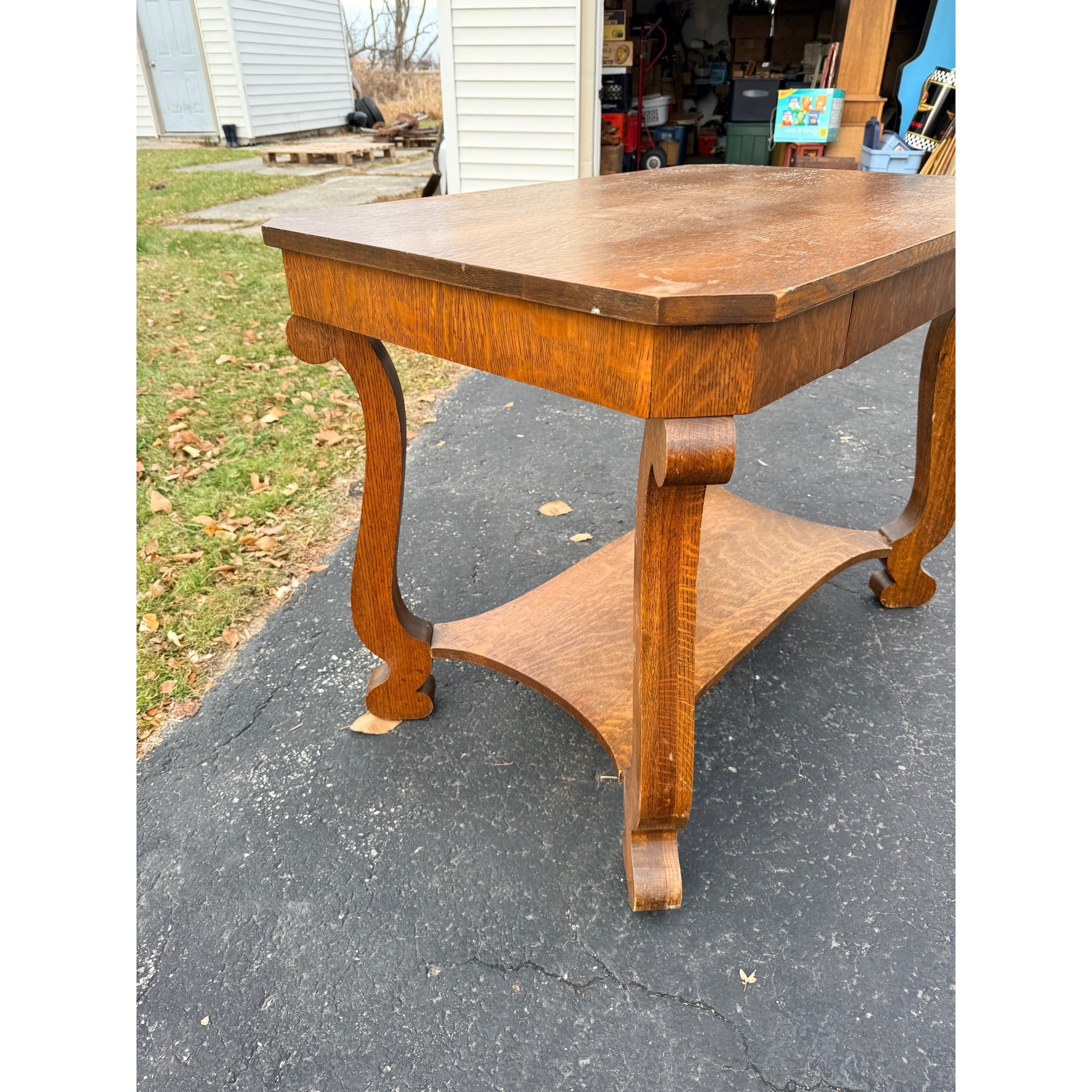Vintage Oak Library Table w/ Single Drawer