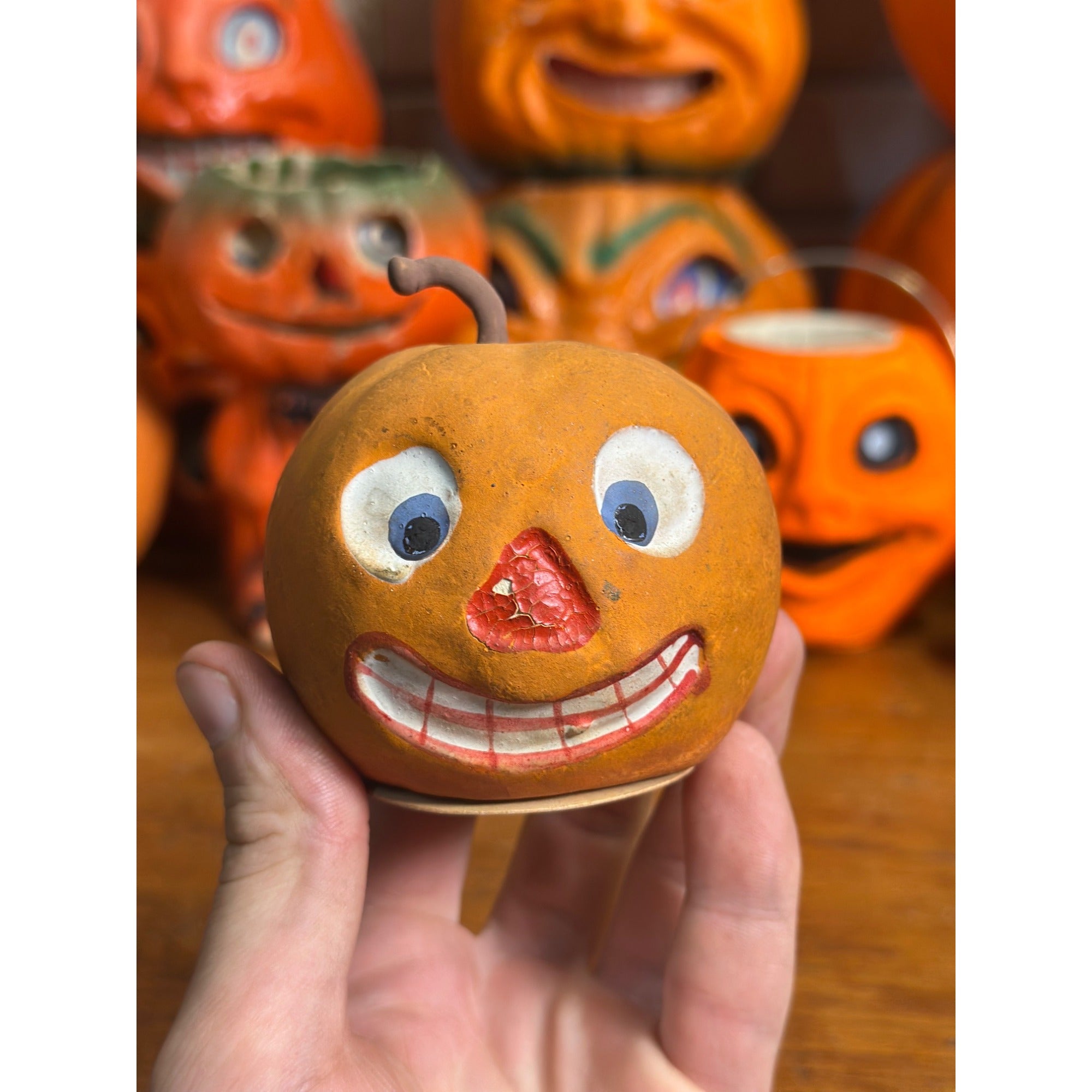 Antique German Halloween Composition Jack O' Lantern Apple Candy Container JOL