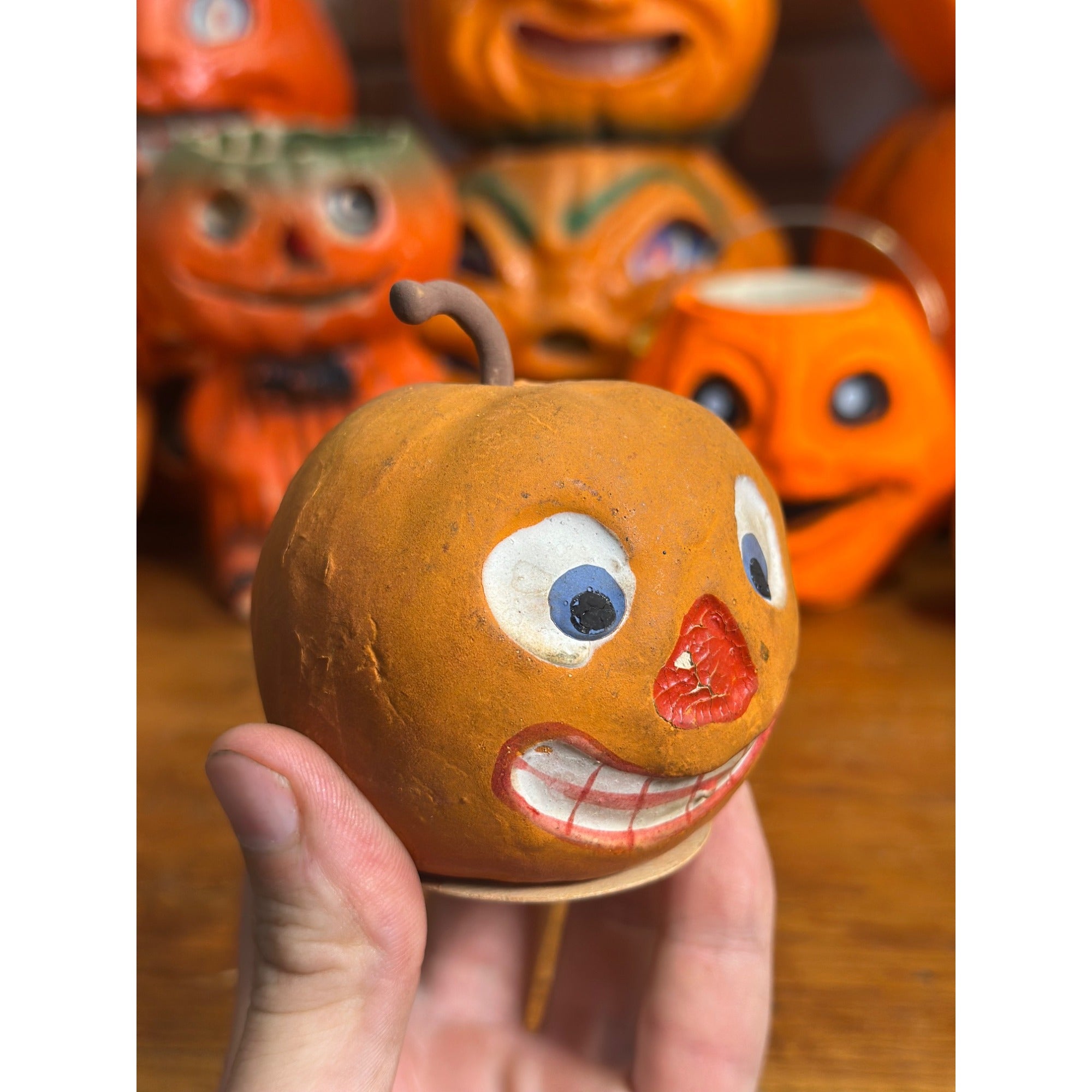 Antique German Halloween Composition Jack O' Lantern Apple Candy Container JOL