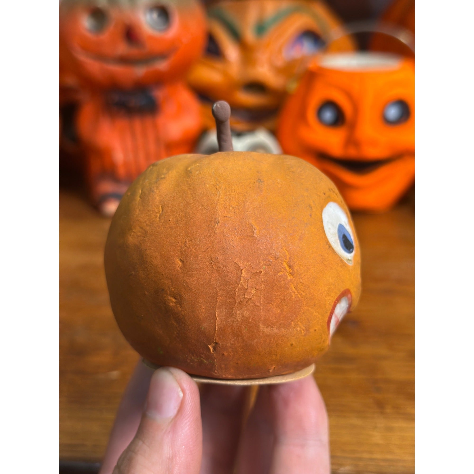 Antique German Halloween Composition Jack O' Lantern Apple Candy Container JOL