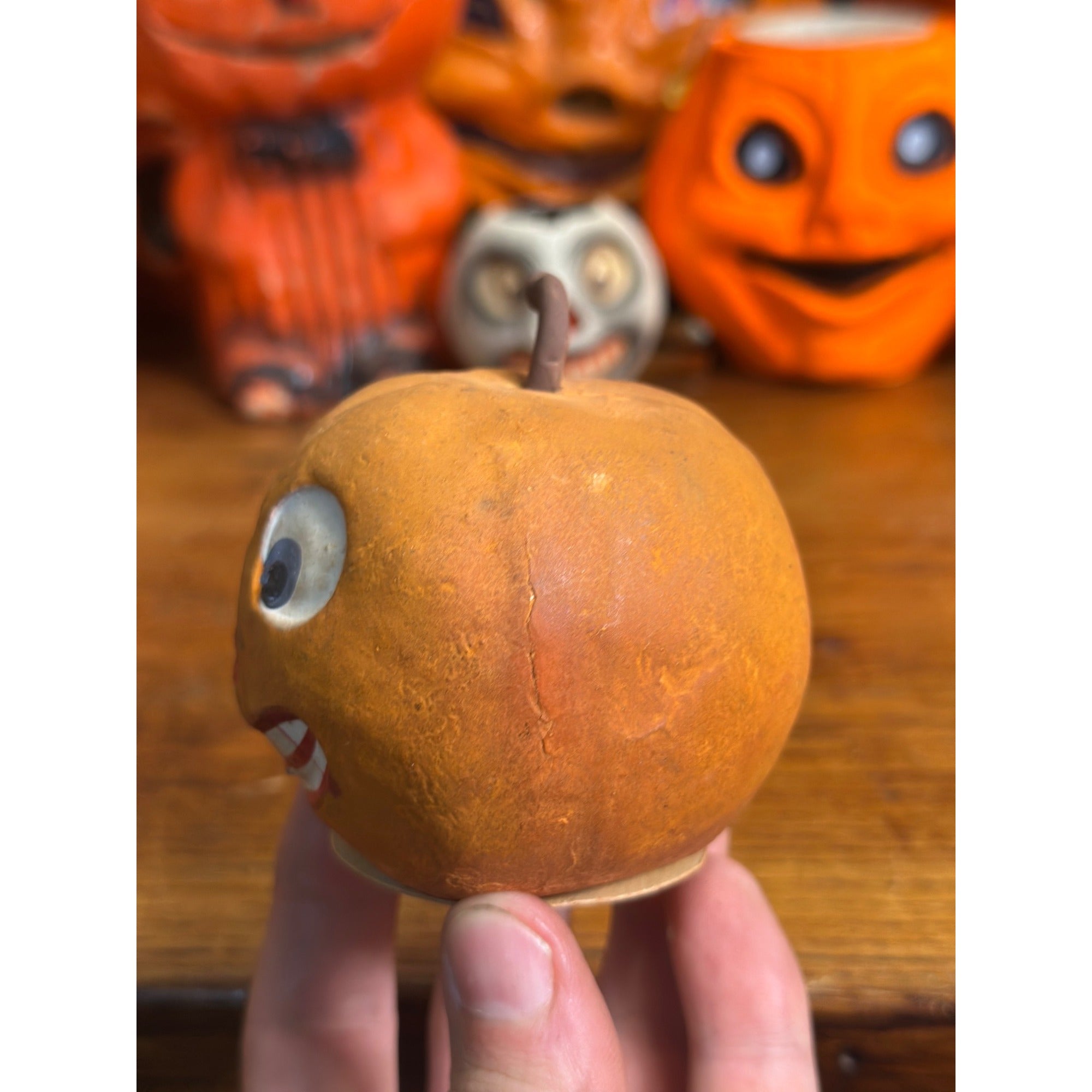 Antique German Halloween Composition Jack O' Lantern Apple Candy Container JOL