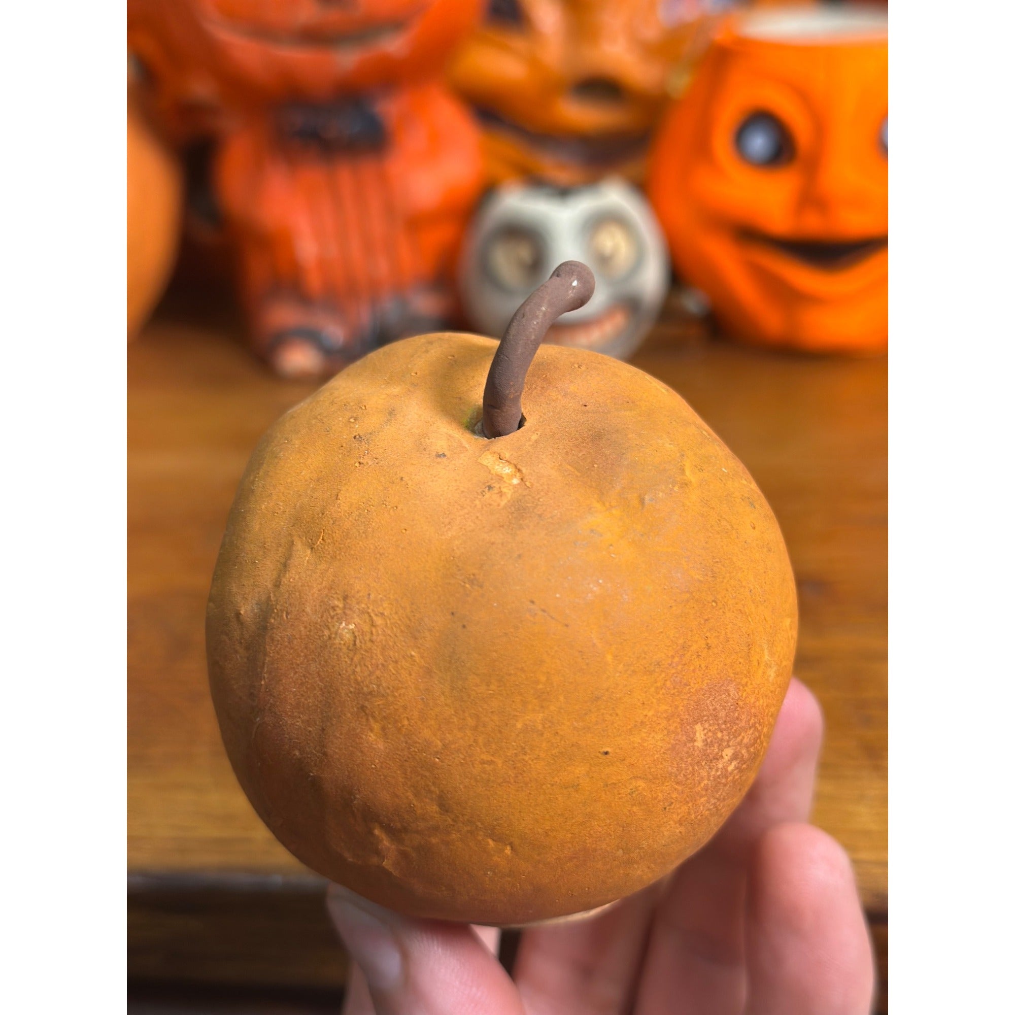 Antique German Halloween Composition Jack O' Lantern Apple Candy Container JOL