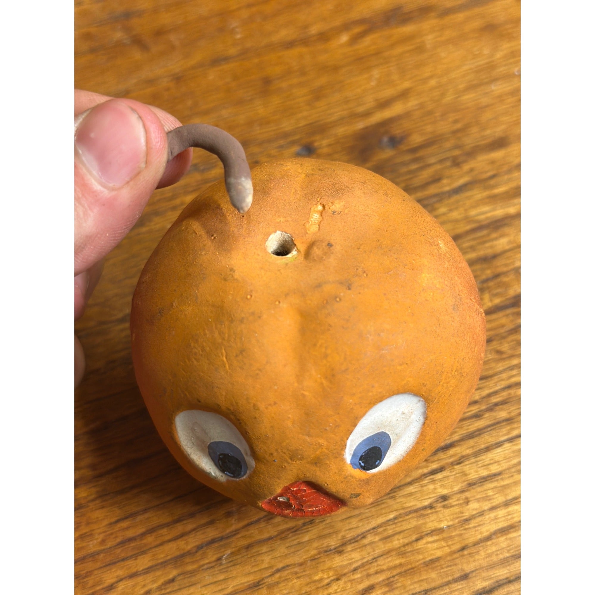 Antique German Halloween Composition Jack O' Lantern Apple Candy Container JOL