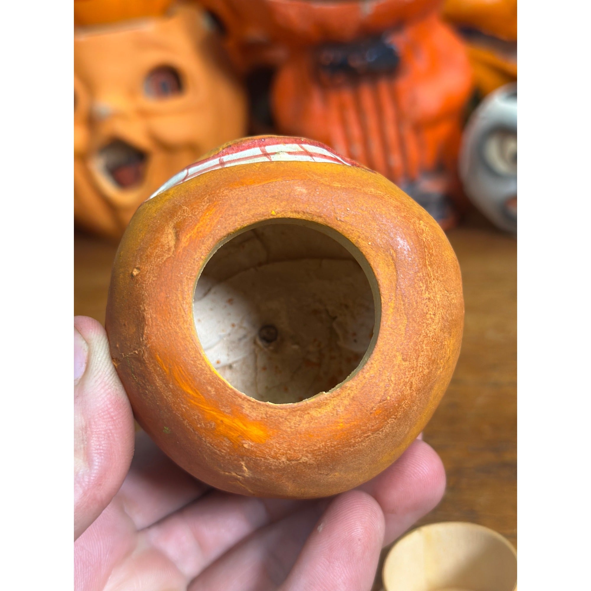 Antique German Halloween Composition Jack O' Lantern Apple Candy Container JOL