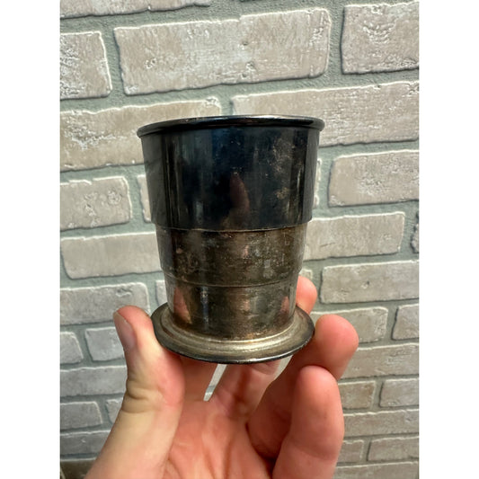 Victorian Antique Collapsible Travelling Beaker Cup SIMPSON HALL MILLER Silver Plate