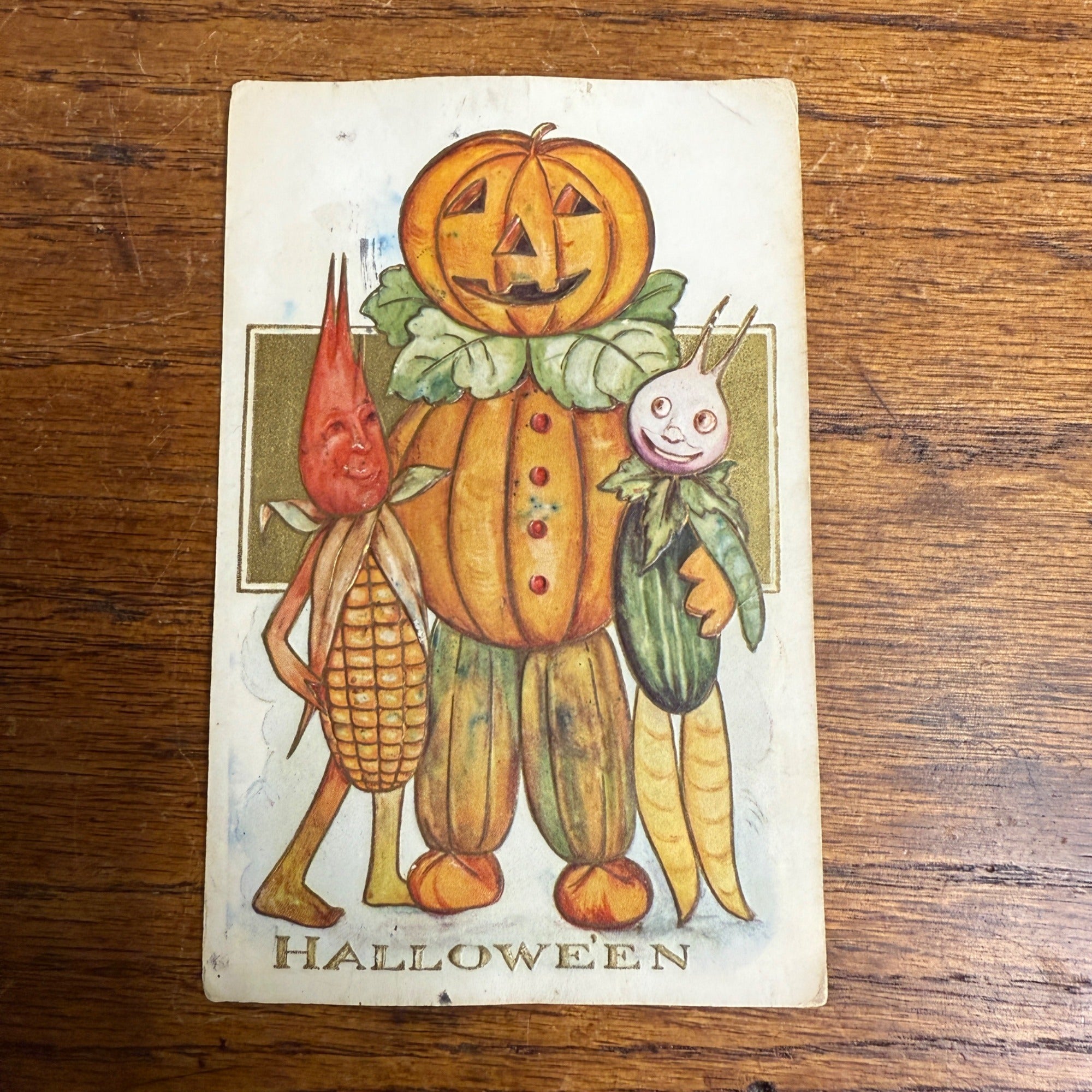Vintage Halloween Postcard Anthropomorphic JOL Veggies