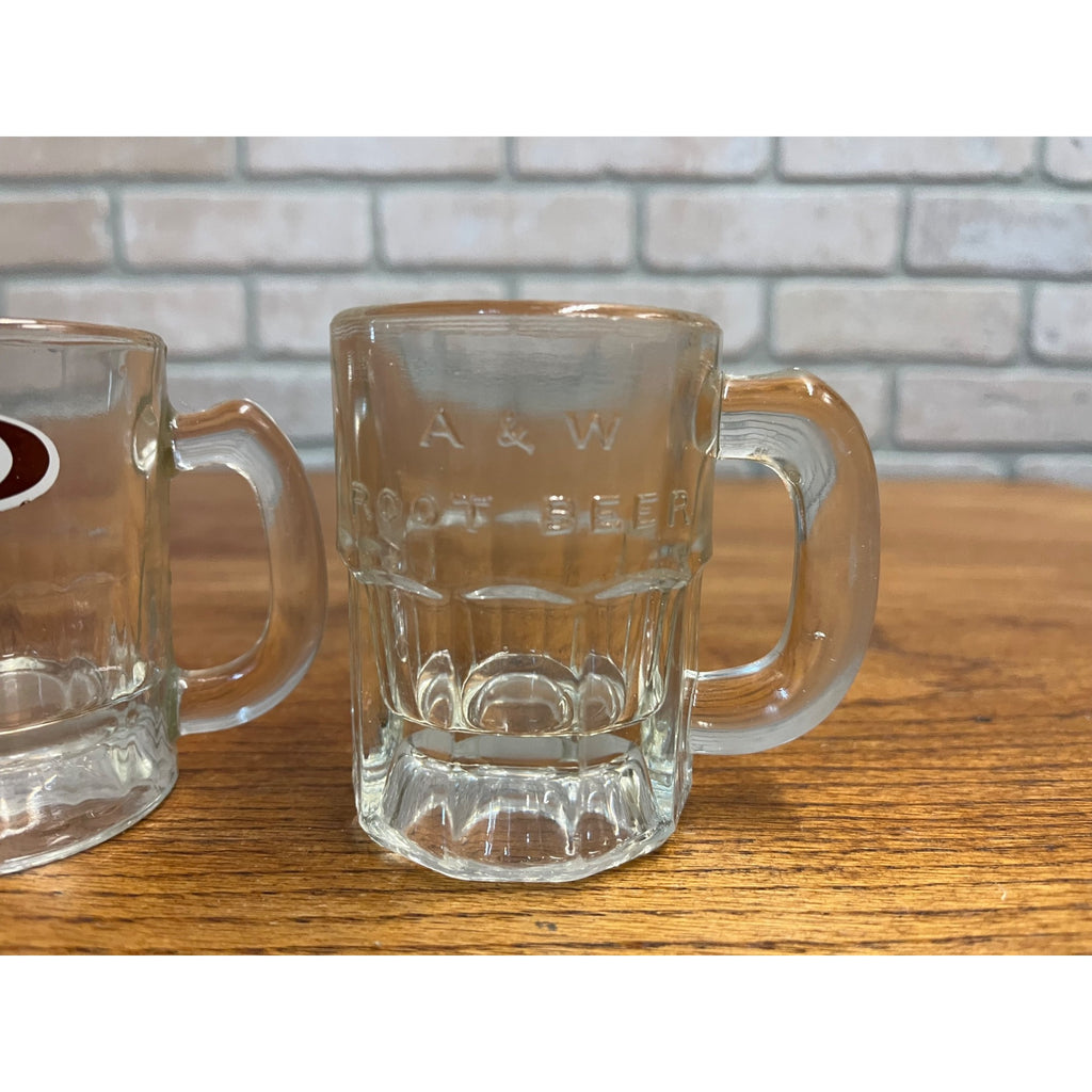 Vintage Lot (2)  A &W Baby Root Beer Mugs Raised Letters Style + ACL 3.25" Tall