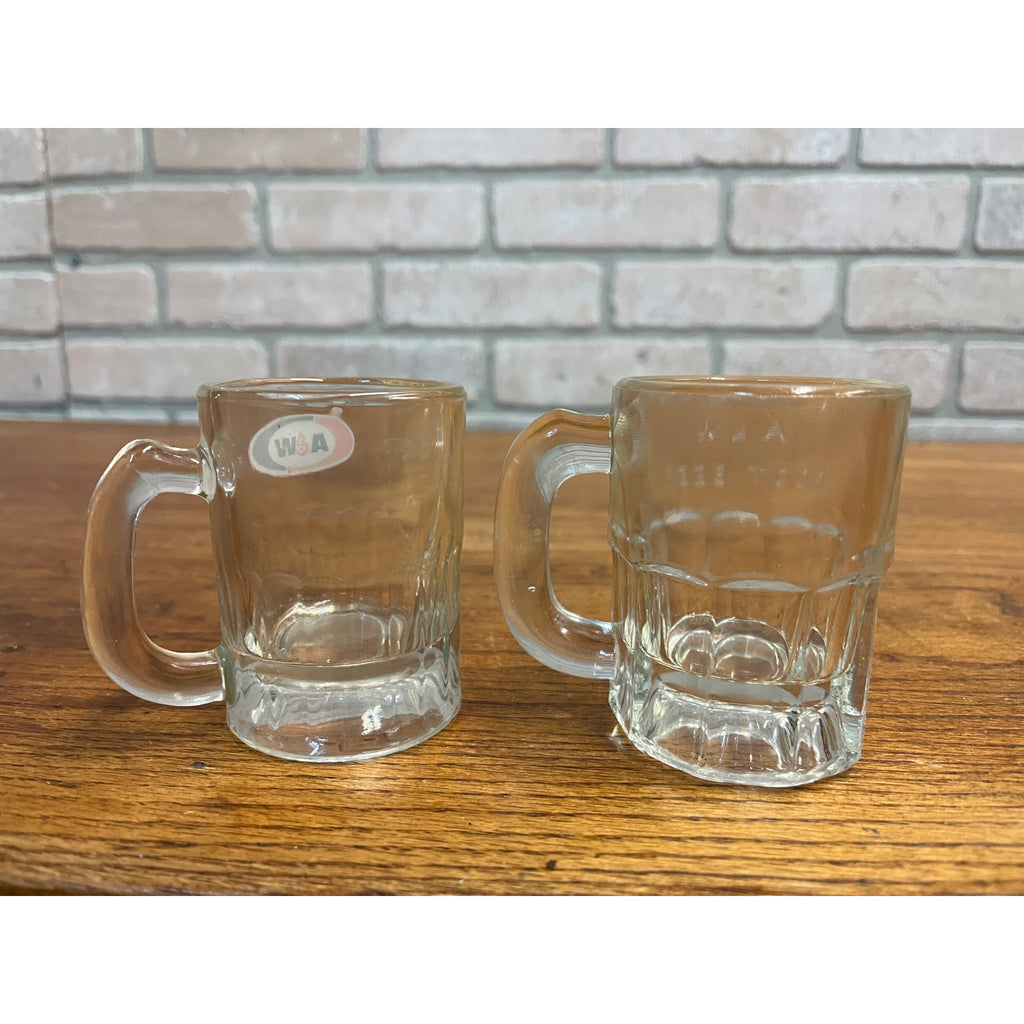 Vintage Lot (2)  A &W Baby Root Beer Mugs Raised Letters Style + ACL 3.25" Tall