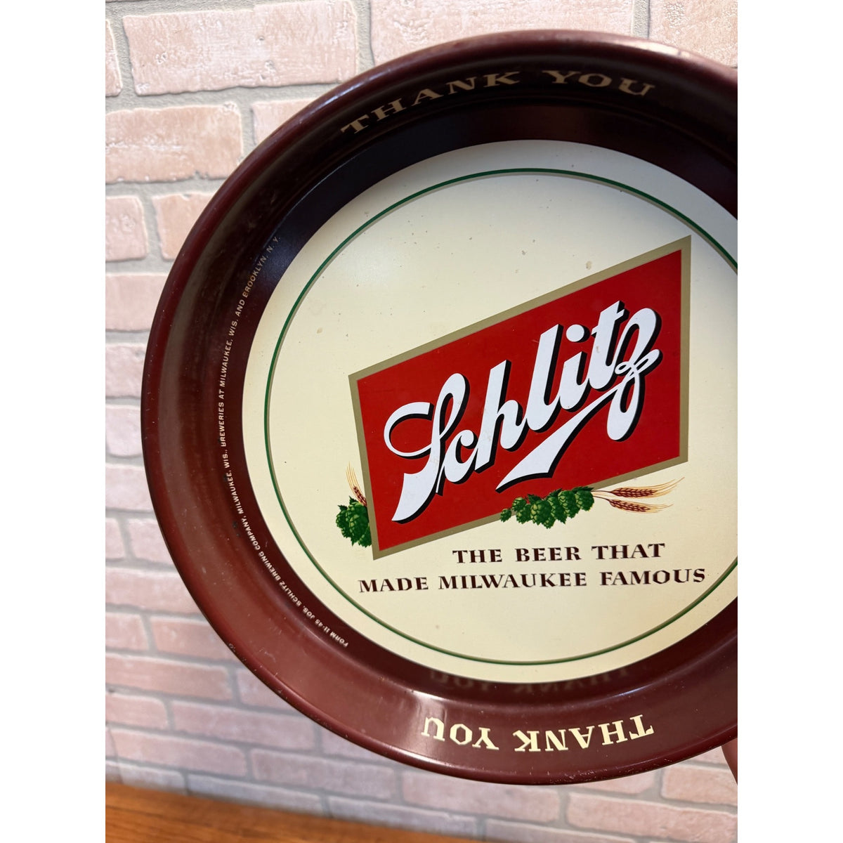 Vintage Schlitz Beer Round Serving Tray "Thank You" Milwaukee Metal 13"