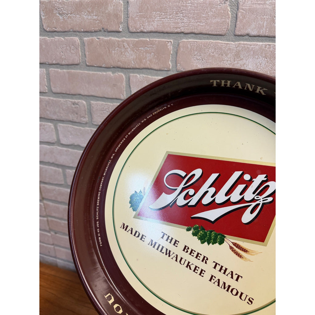 Vintage Schlitz Beer Round Serving Tray "Thank You" Milwaukee Metal 13"