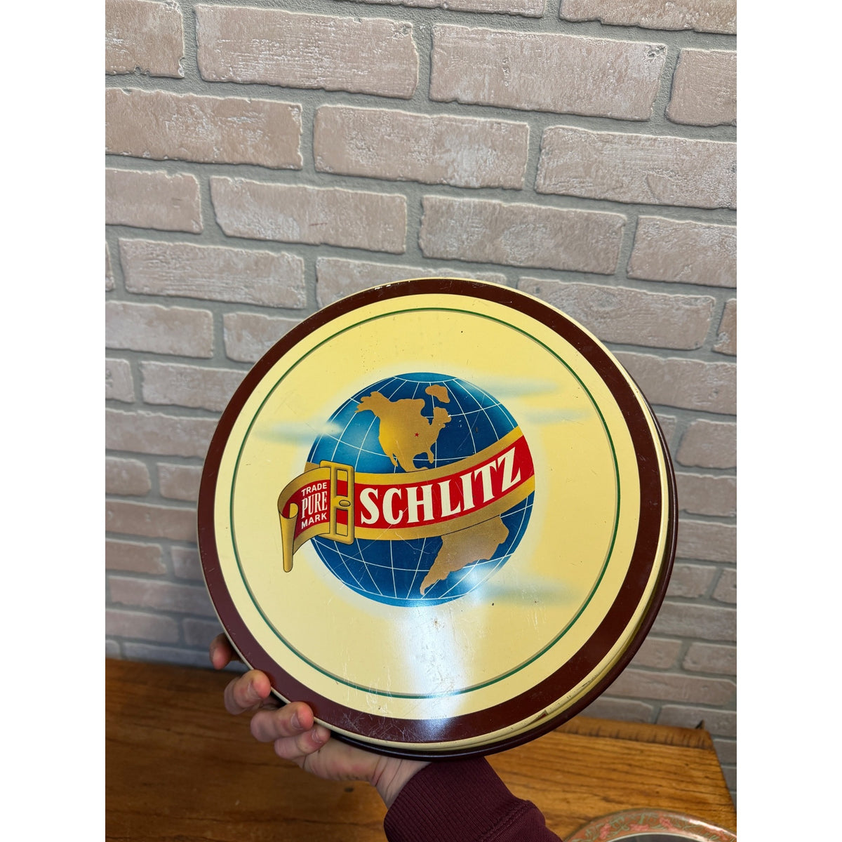 Vintage Schlitz Beer Round Serving Tray "Thank You" Milwaukee Metal 13"