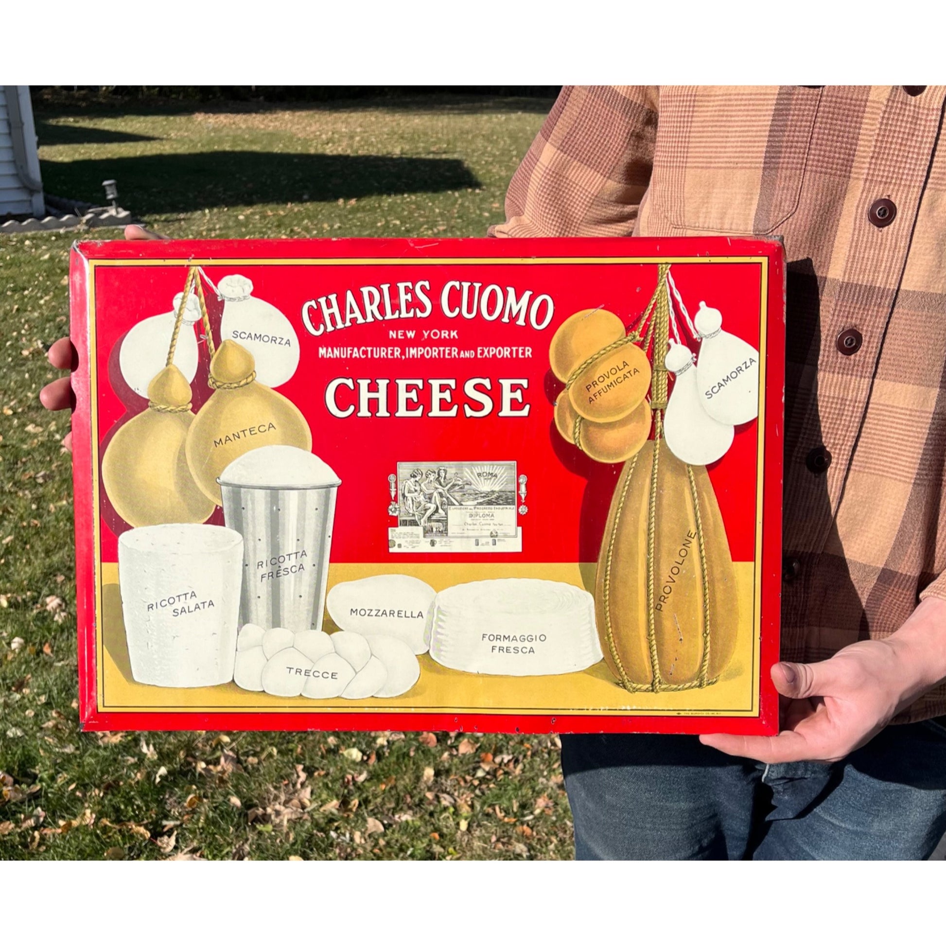 RARE Vintage Early 1900s Charles Cuomo Cheese New York TOC Advertising Sign