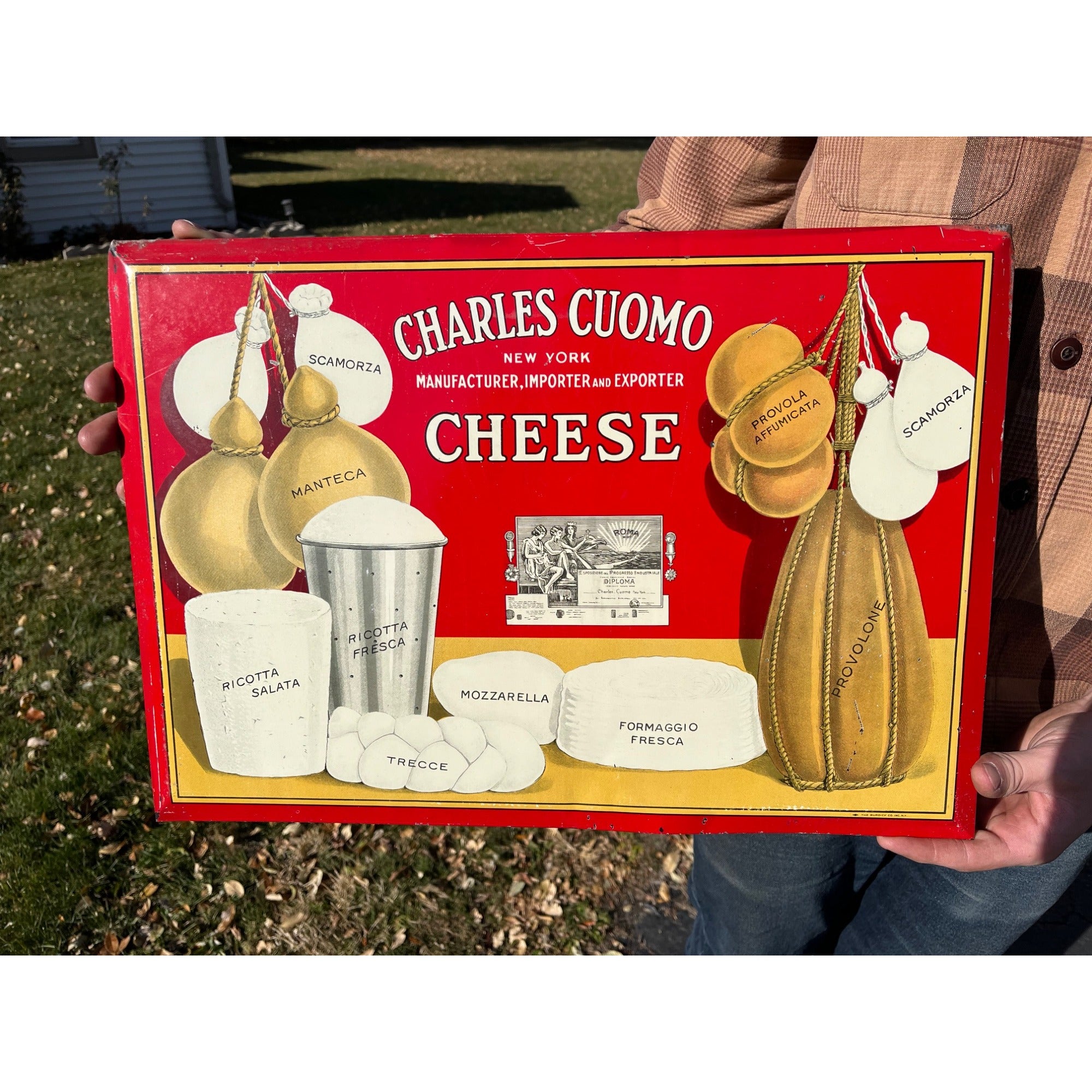 RARE Vintage Early 1900s Charles Cuomo Cheese New York TOC Advertising Sign