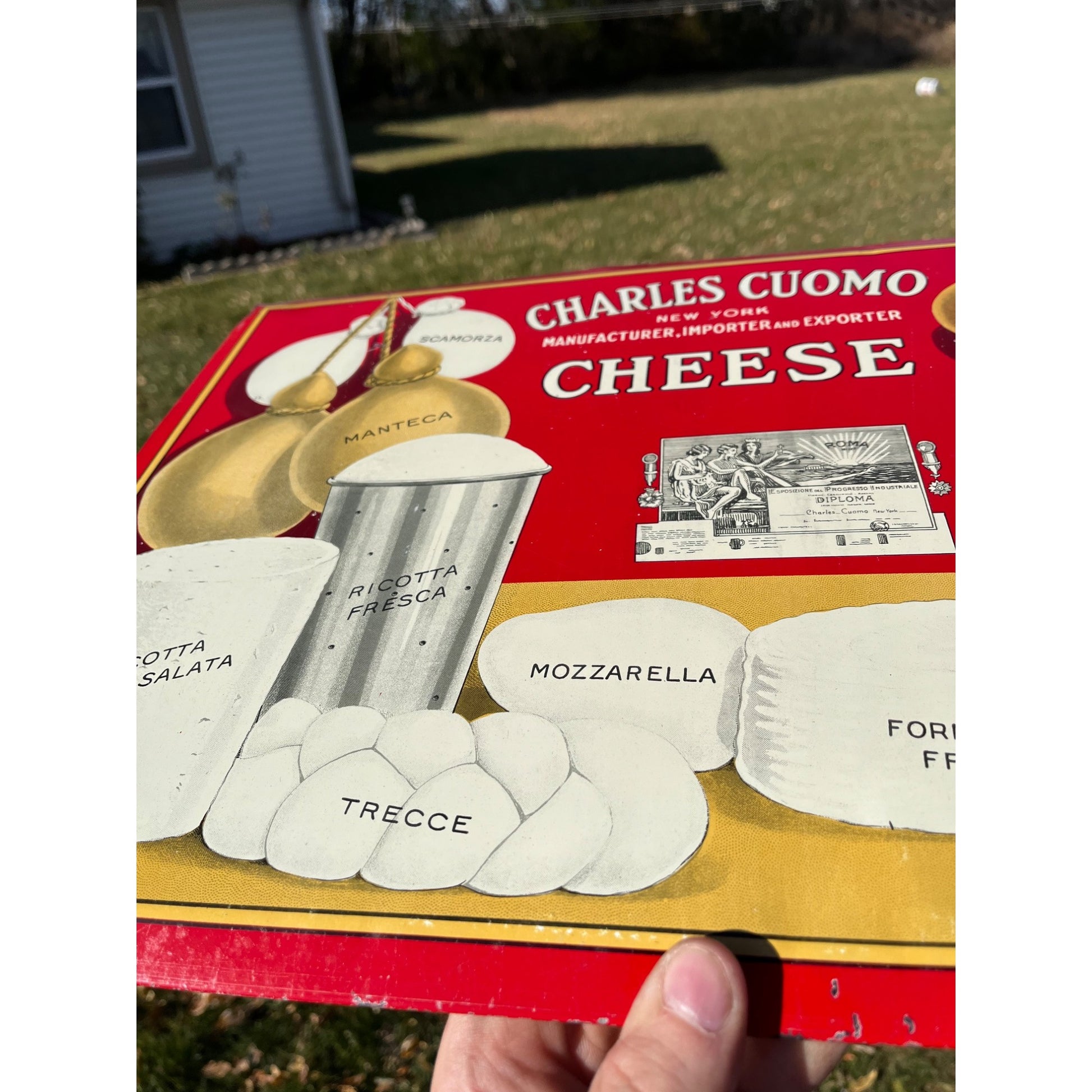 RARE Vintage Early 1900s Charles Cuomo Cheese New York TOC Advertising Sign
