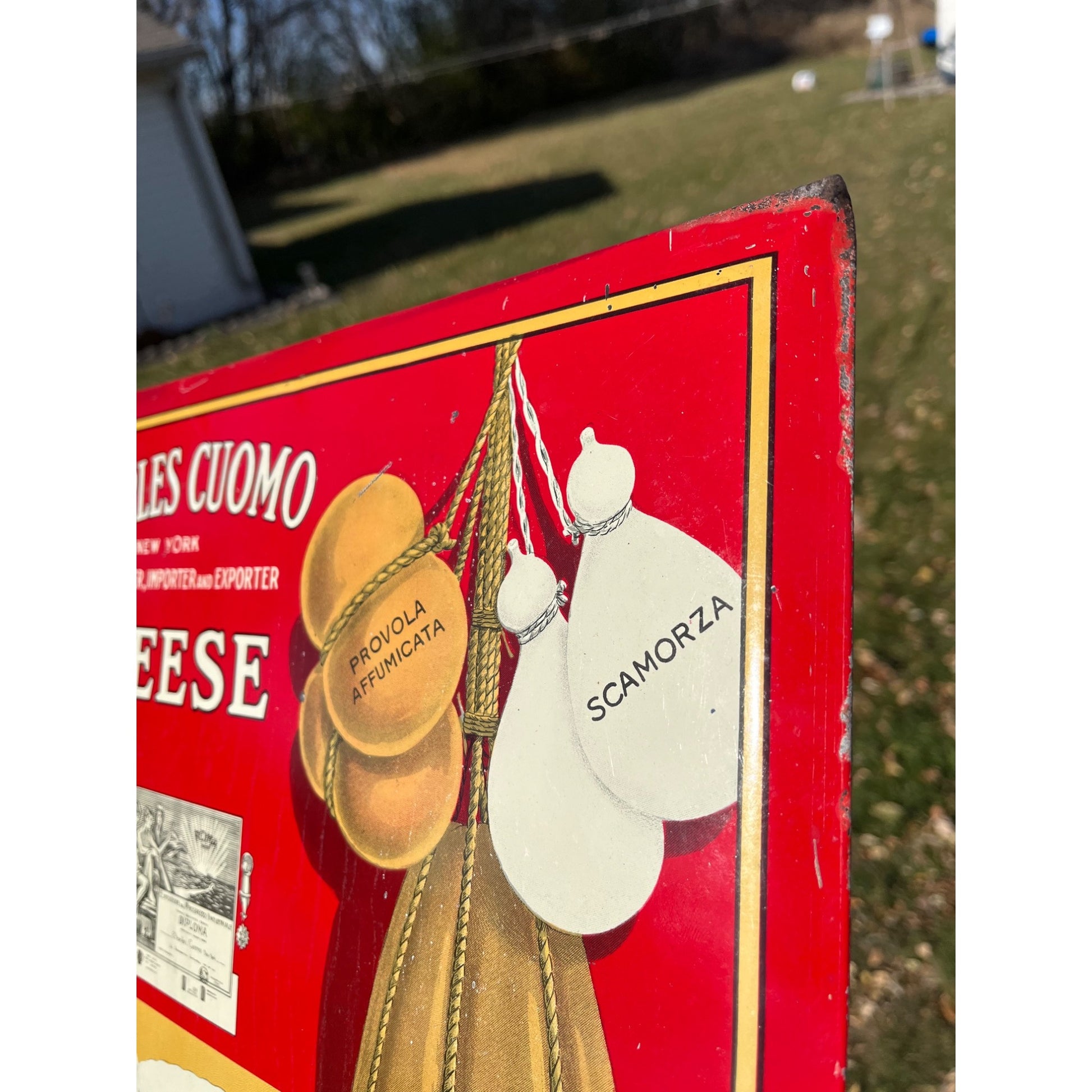 RARE Vintage Early 1900s Charles Cuomo Cheese New York TOC Advertising Sign