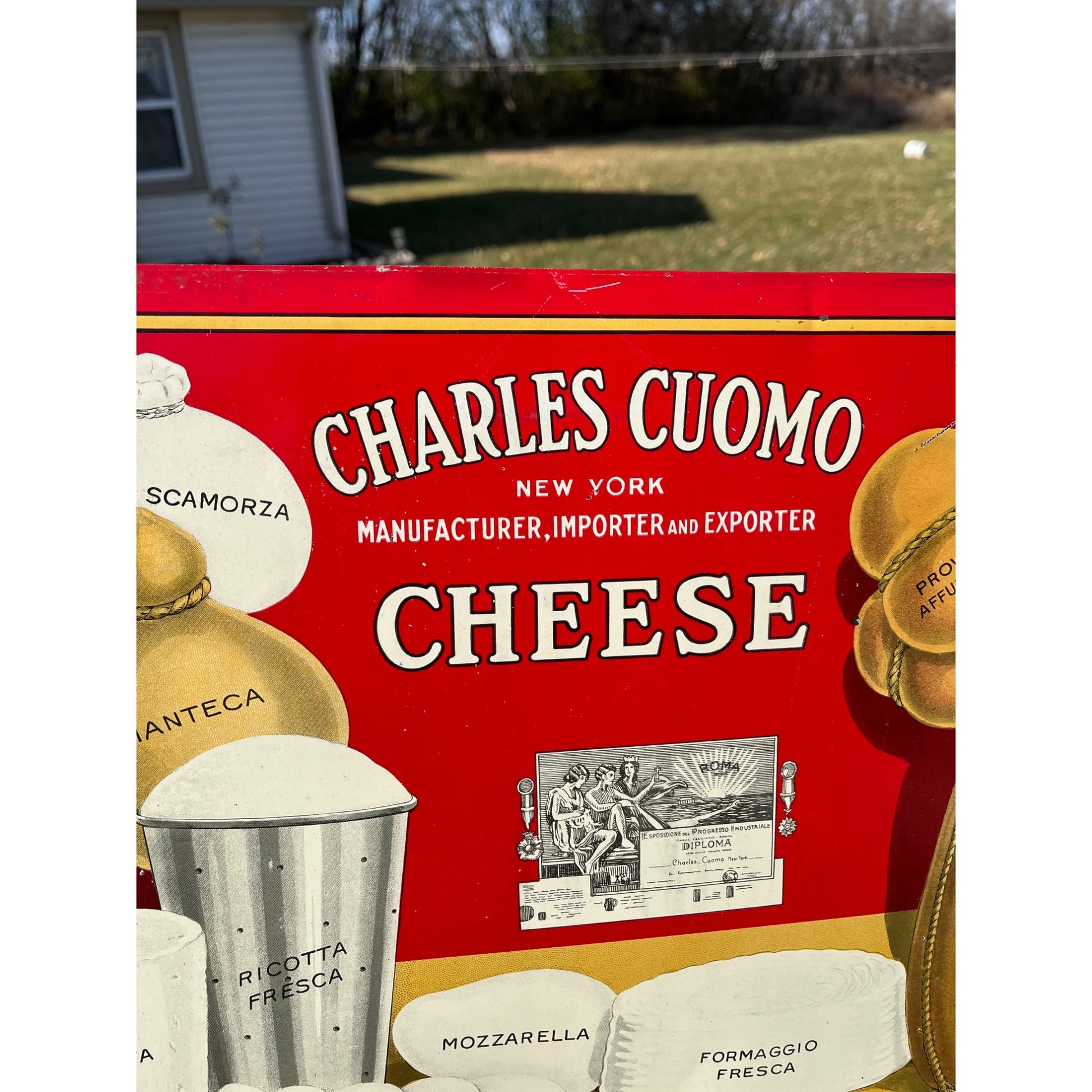 RARE Vintage Early 1900s Charles Cuomo Cheese New York TOC Advertising Sign