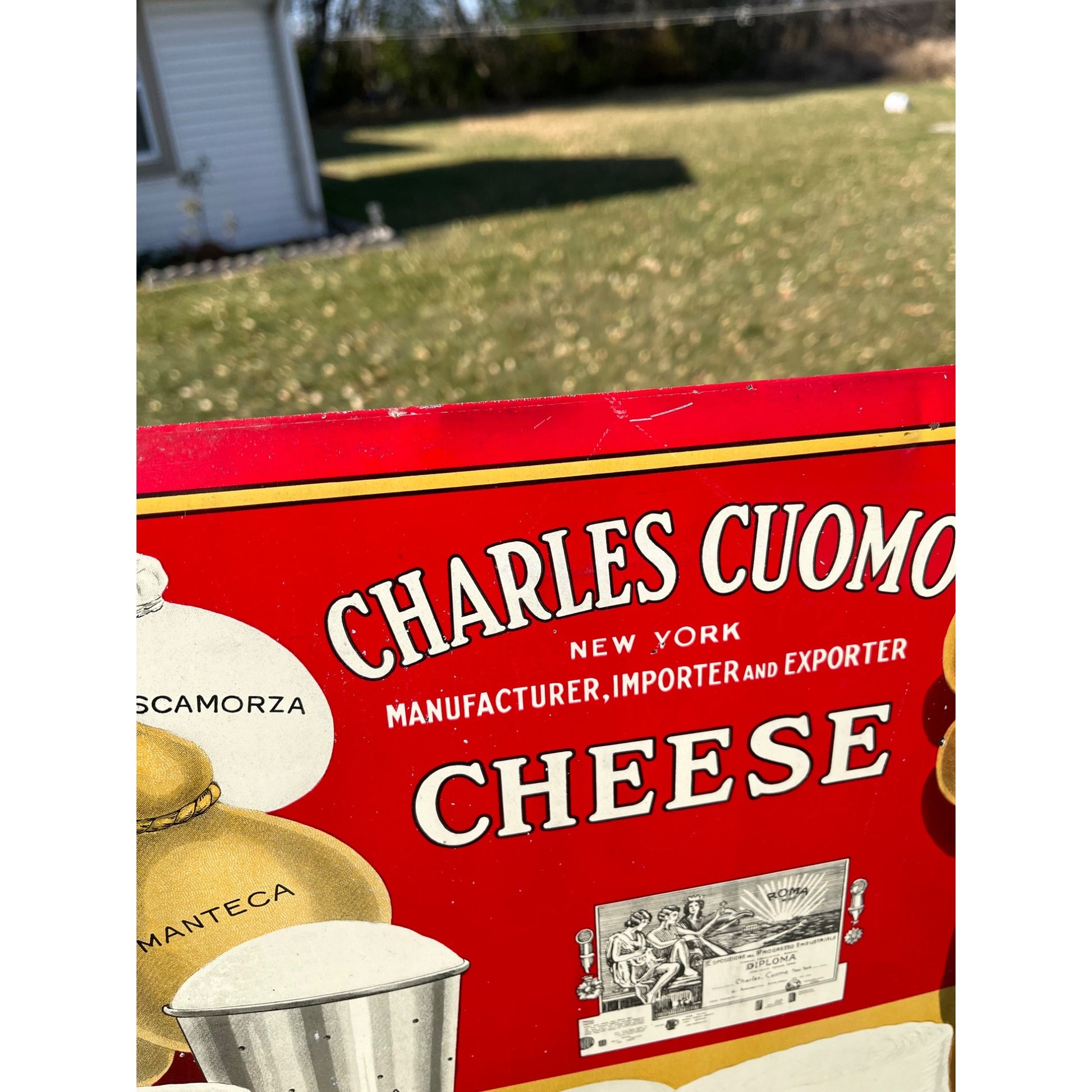 RARE Vintage Early 1900s Charles Cuomo Cheese New York TOC Advertising Sign