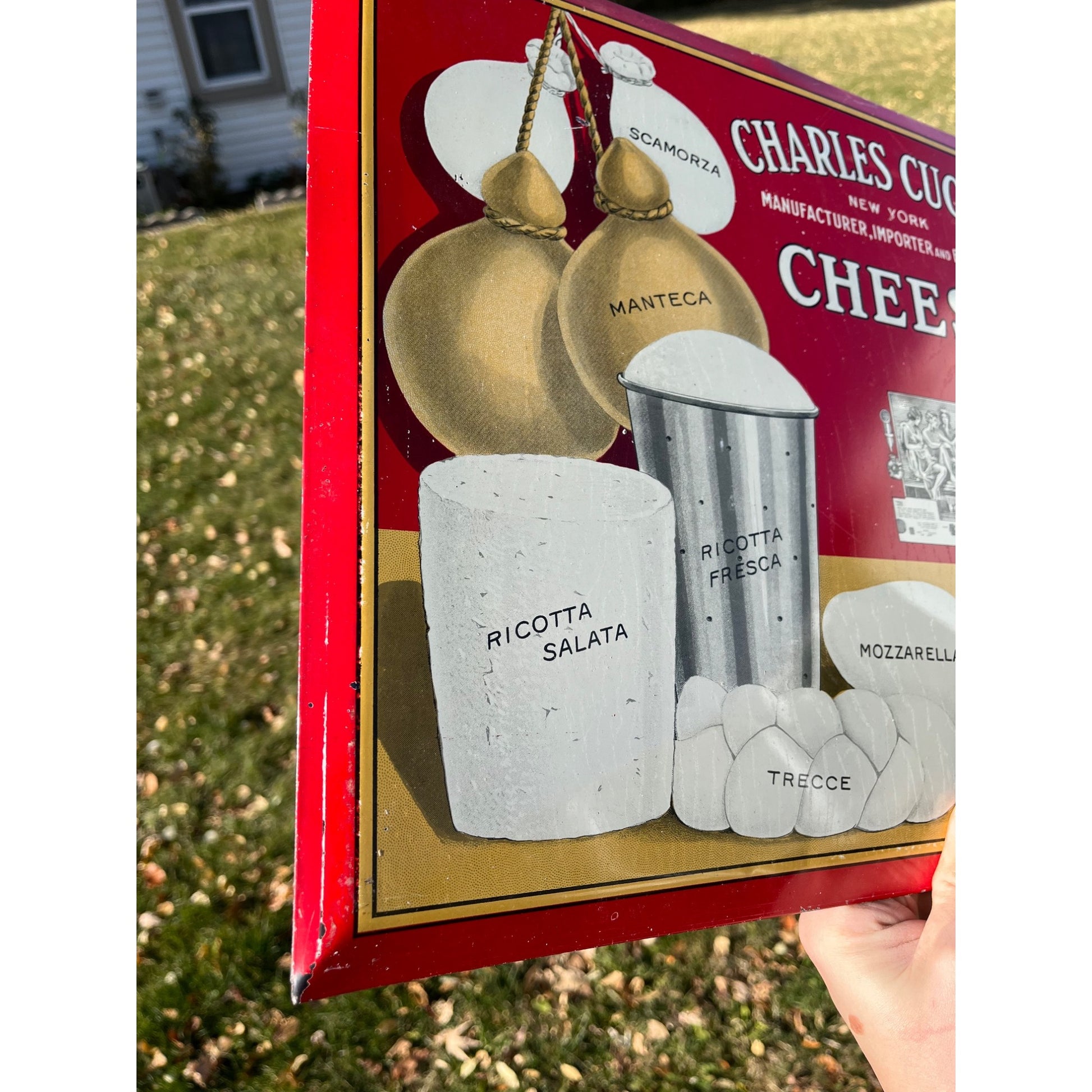 RARE Vintage Early 1900s Charles Cuomo Cheese New York TOC Advertising Sign