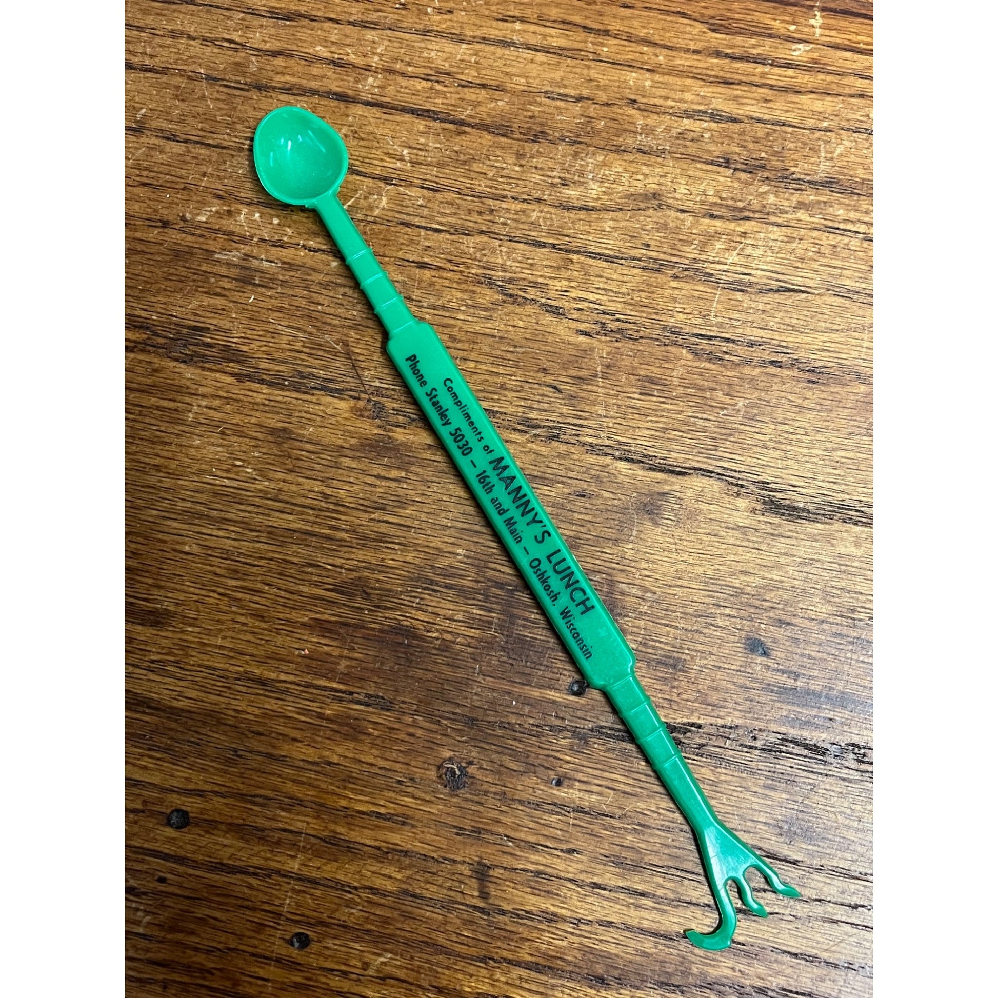 Vintage 1950s Cocktail Stir Stick Advertising Oshkosh Wis Manny's Lunch Bar Diner
