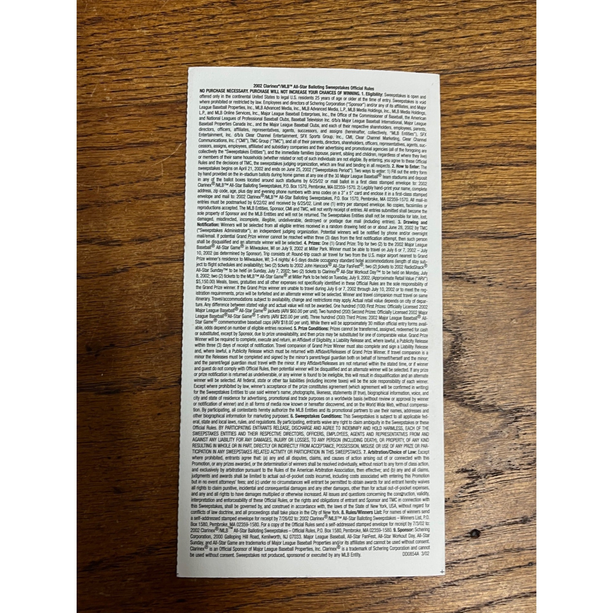 Vintage 2002 Official MLB All-Star Voting Ballot Unused - Milwaukee Brewers