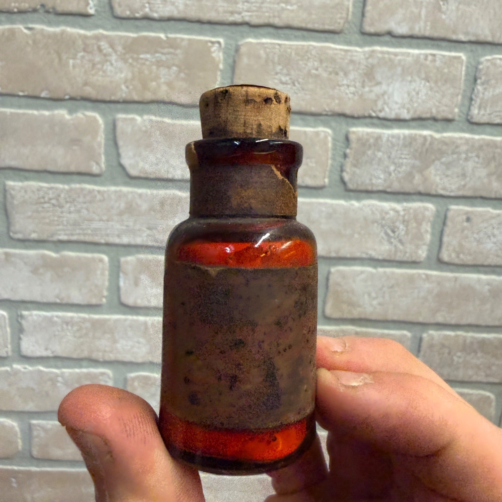 Vintage Amber Glass Bottle With Cork Stopper Mercury Poison Apothecary Pharmacy Merck