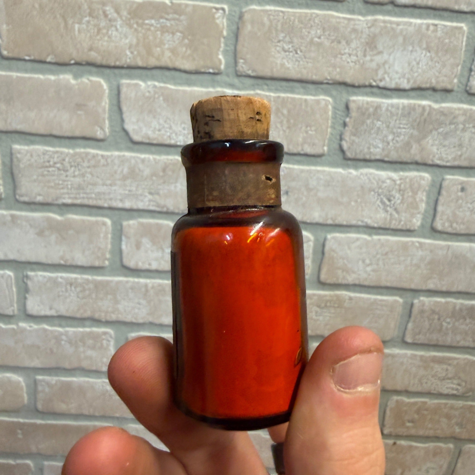 Vintage Amber Glass Bottle With Cork Stopper Mercury Poison Apothecary Pharmacy Merck