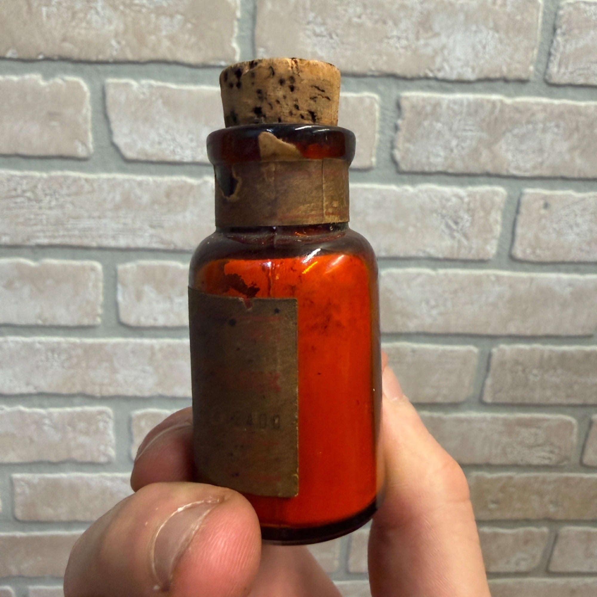 Vintage Amber Glass Bottle With Cork Stopper Mercury Poison Apothecary Pharmacy Merck