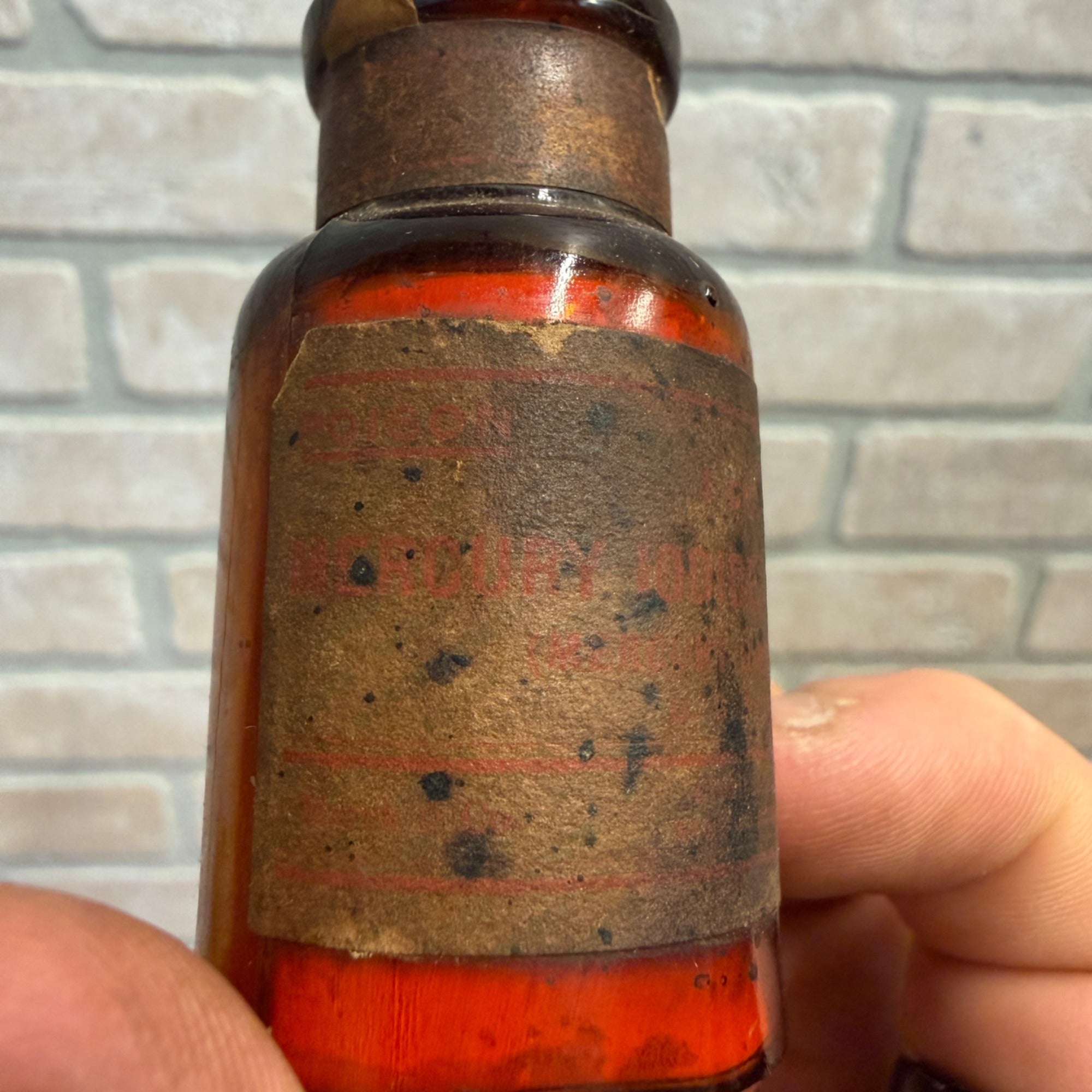 Vintage Amber Glass Bottle With Cork Stopper Mercury Poison Apothecary Pharmacy Merck