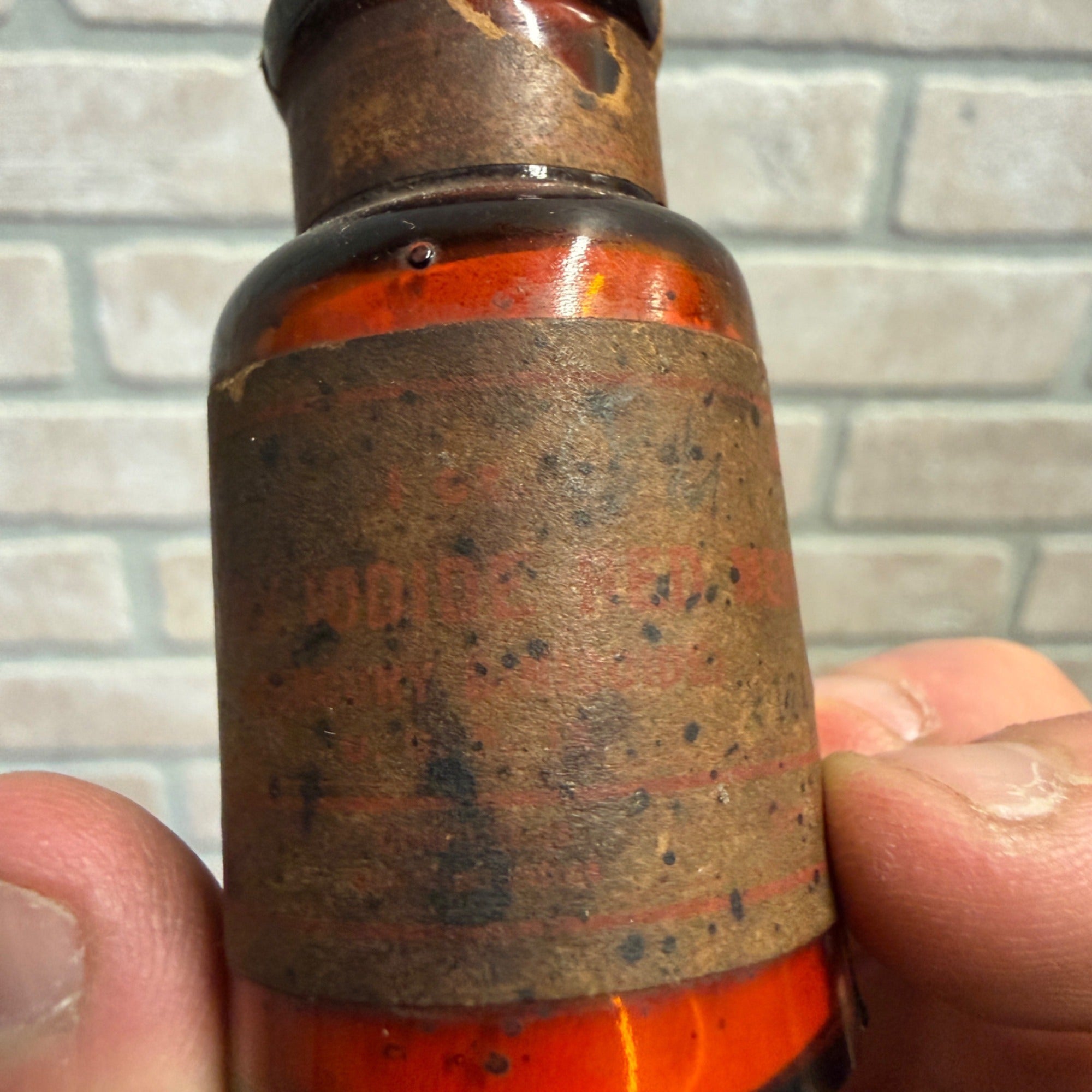 Vintage Amber Glass Bottle With Cork Stopper Mercury Poison Apothecary Pharmacy Merck