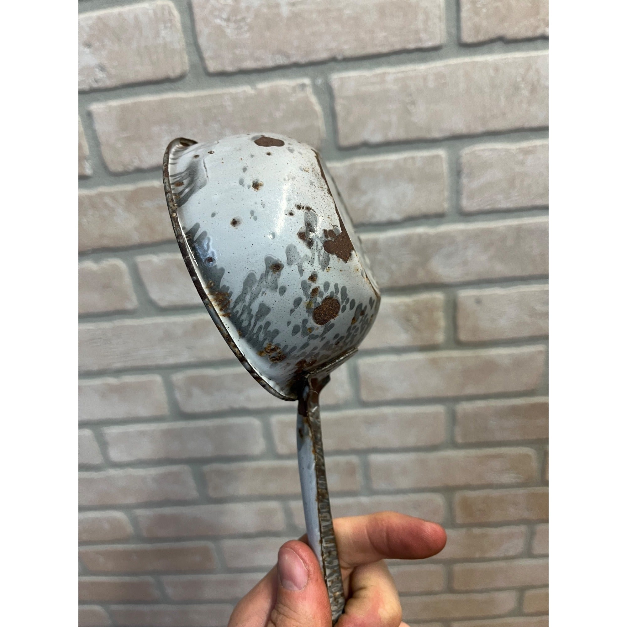 Antique Primitive Grey Spatter/Swirl Graniteware Ladle/ Farmhouse Decor, Gray