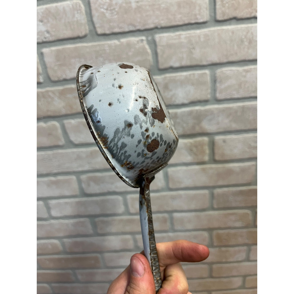 Antique Primitive Grey Spatter/Swirl Graniteware Ladle/ Farmhouse Decor, Gray