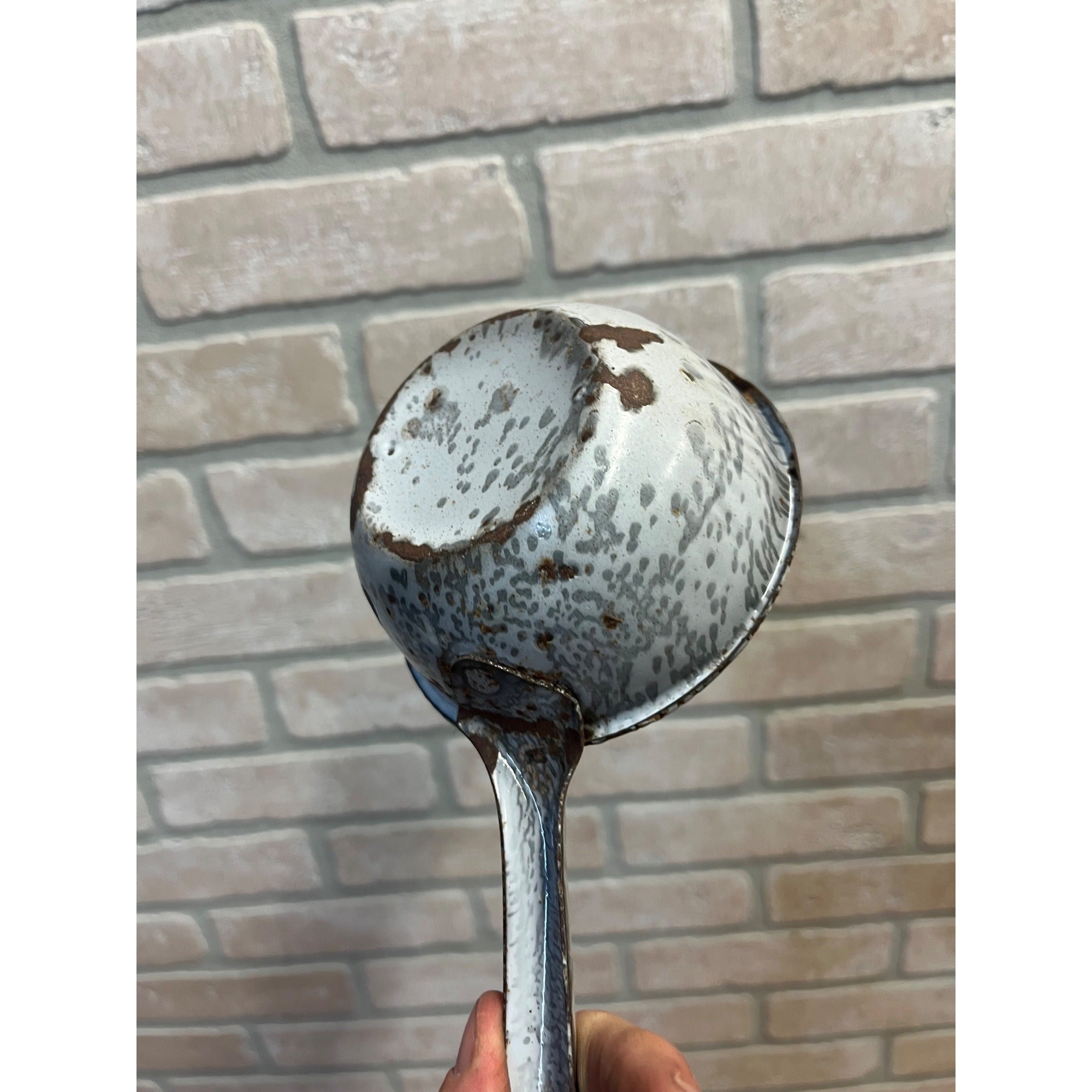 Antique Primitive Grey Spatter/Swirl Graniteware Ladle/ Farmhouse Decor, Gray