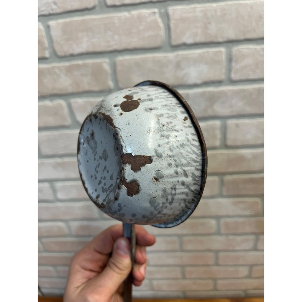 Antique Primitive Grey Spatter/Swirl Graniteware Ladle/ Farmhouse Decor, Gray