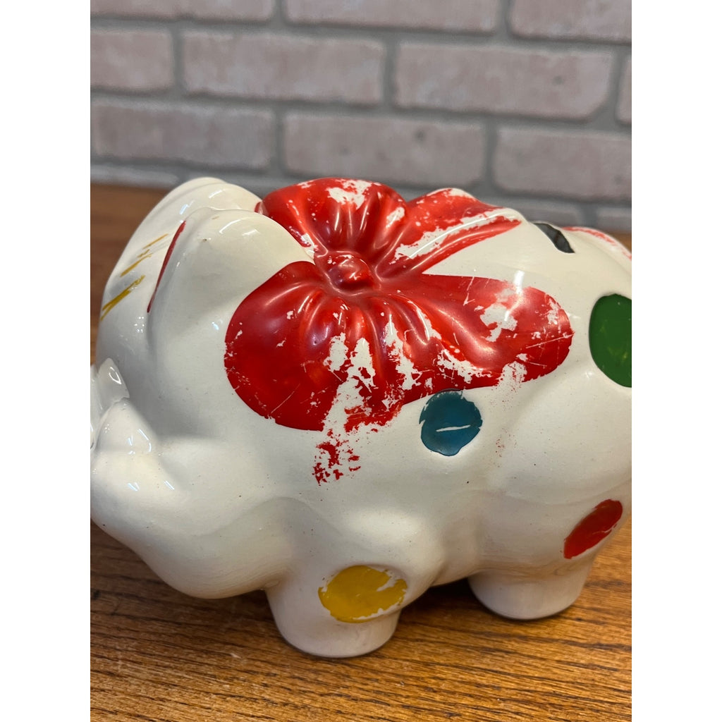 Vintage Shawnee Painted Ceramic Piggy Bank Mid-Century MCM Polka Dots